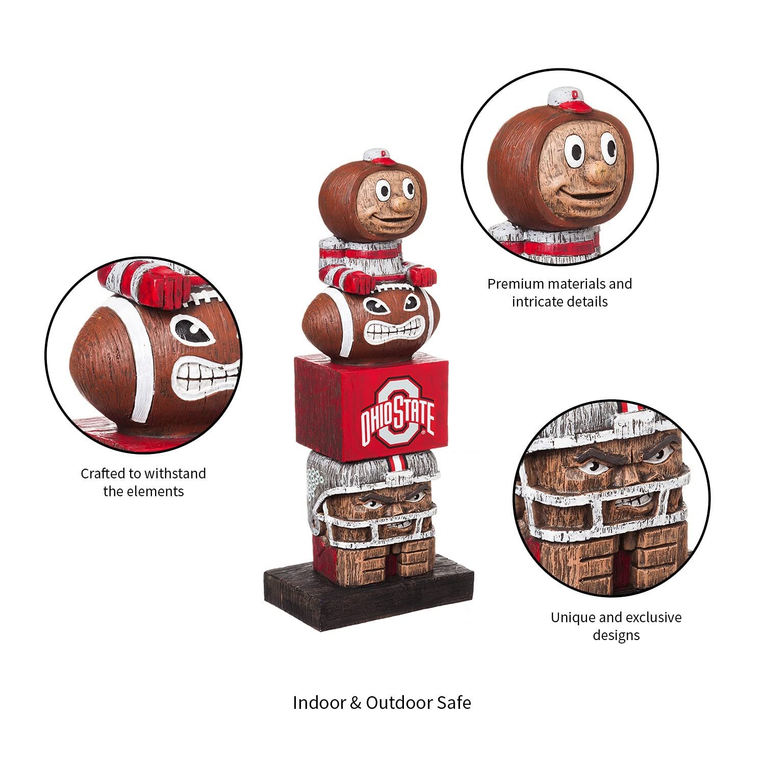 Ohio State University Buckeyes Tiki Totem Garden Statue, Hand Painted Resin, 16 Inch, Indoor Outdoor Decor, Officially Licensed
