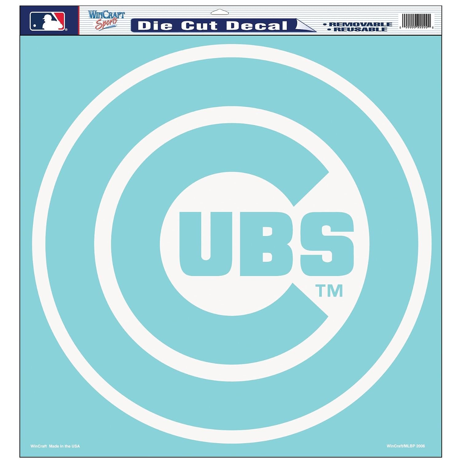Chicago Cubs 18 Inch Jumbo Cling Decal Sticker, White Logo, Home or Auto Use, Peel and Stick Application, Officially Licensed