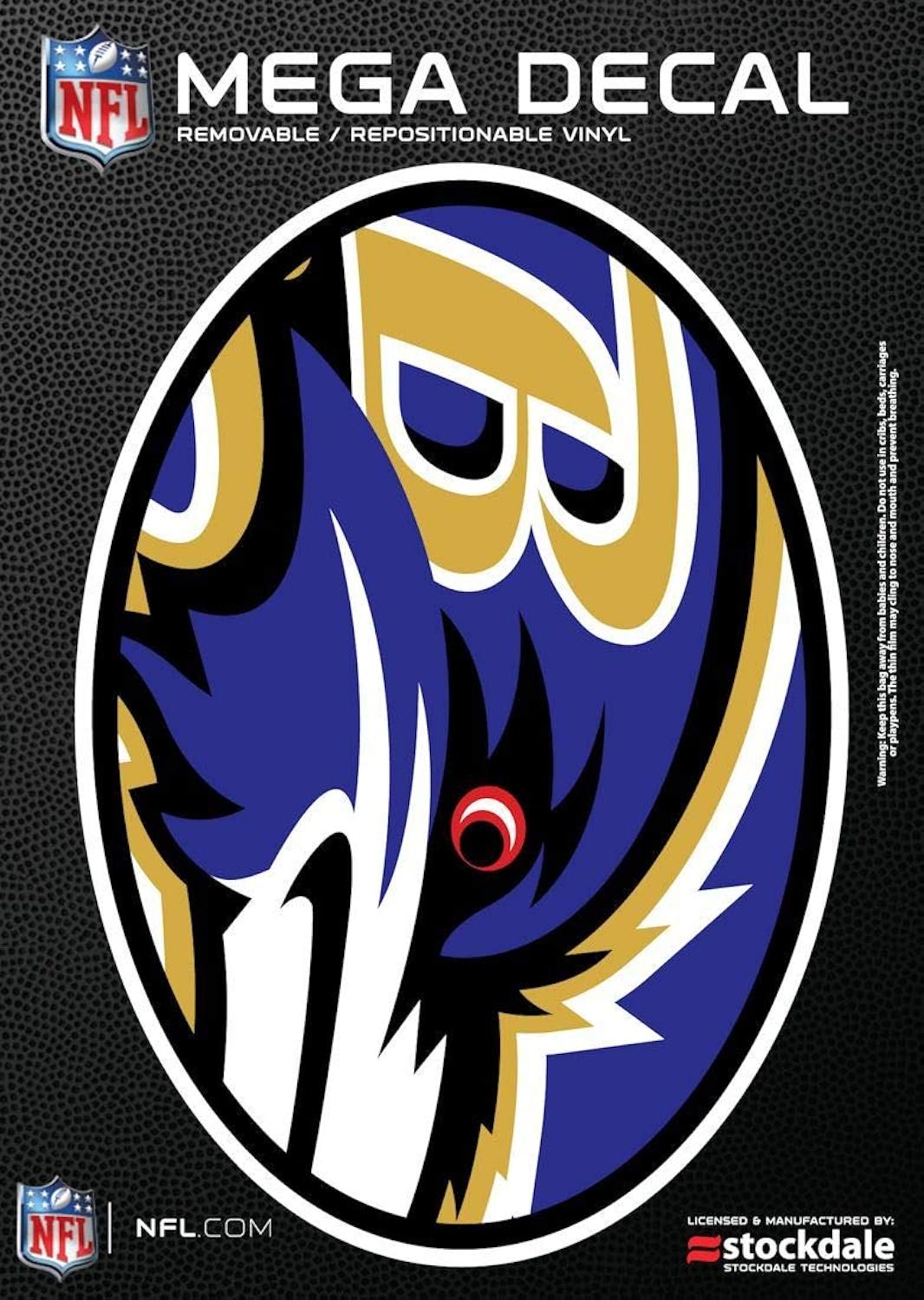 Baltimore Ravens 5 Inch Oval Sticker Decal, Mega Logo, All Surface Flat Vinyl, Full Adhesive Backing, Peel and Stick Application, Officially Licensed, Made in the USA