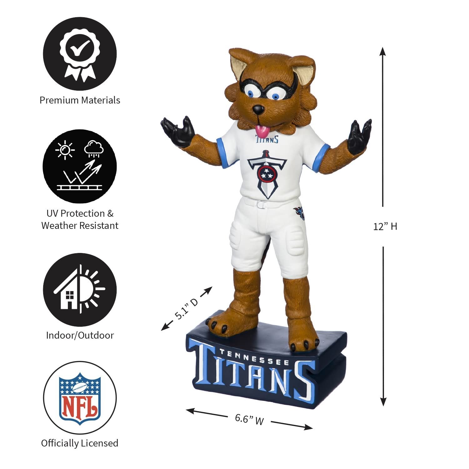 Tennessee Titans Team Mascot Garden Statue, Hand Painted Resin, 12 Inch, Indoor Outdoor Decorative Sports Mascot, Officially Licensed