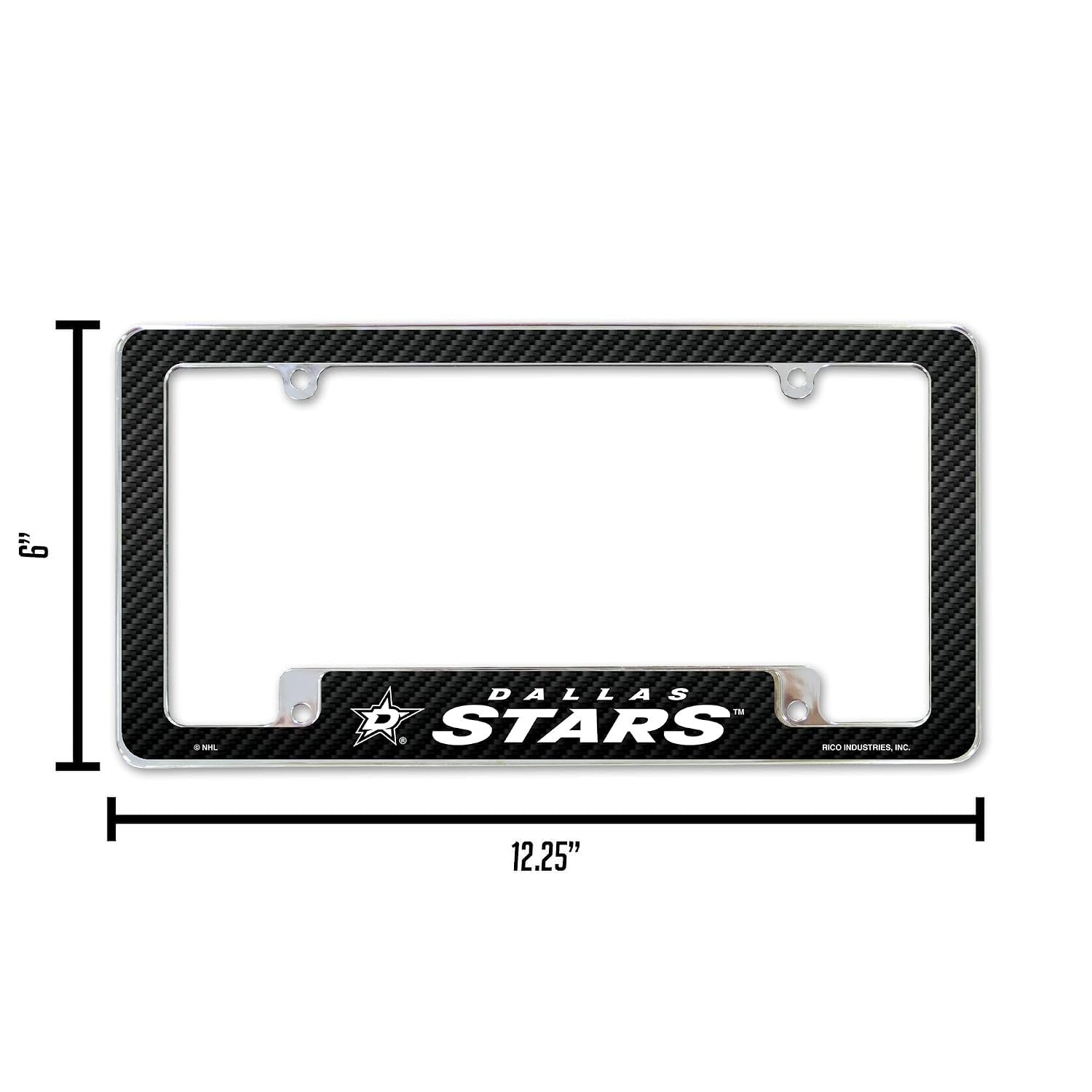 Dallas Stars Chrome Tag Cover Metal License Plate Frame, Carbon Fiber Design, 12x6 Inch, Pre-Drilled Holes, Officially Licensed