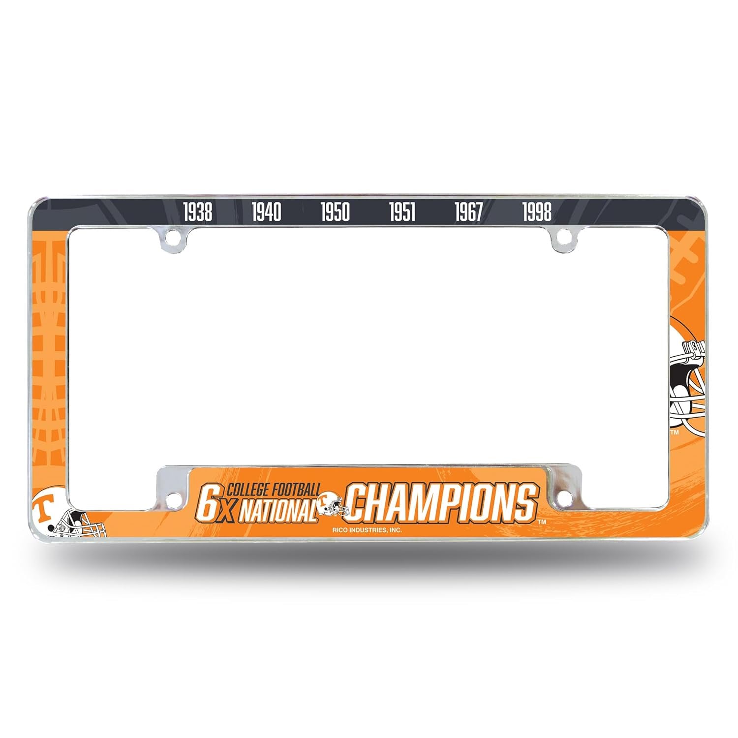 University of Tennessee Volunteers Premium Metal License Plate Frame Tag Cover, 6-Time Champions, 12x6 inch, Pre-Drilled Holes, Officially Licensed