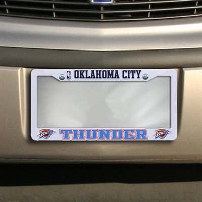 Oklahoma City Thunder License Plate Frame Tag Cover, White Plastic, 12x6 Inch, Officially Licensed
