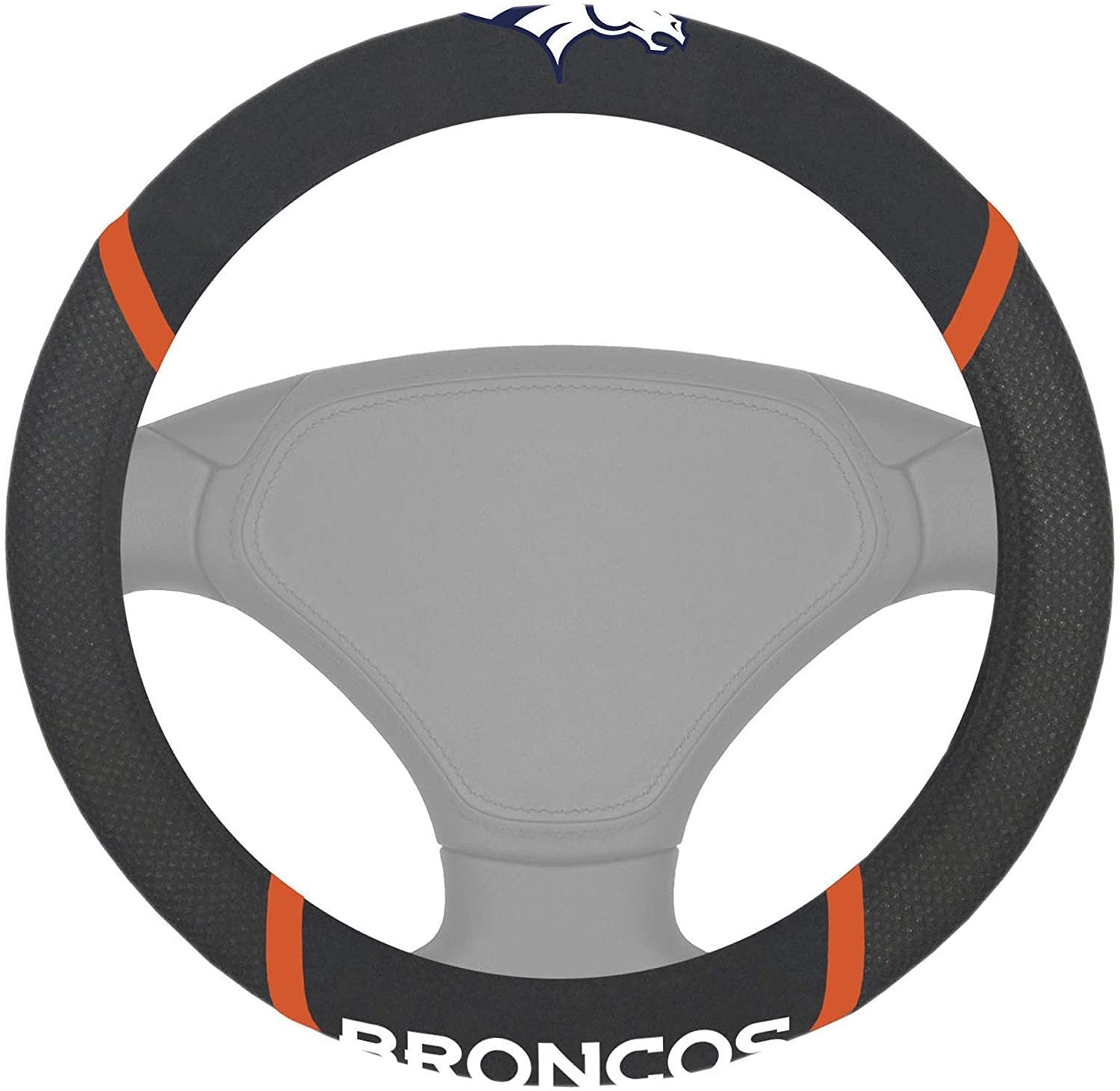 Denver Broncos Premium 15 Inch Black Emroidered Steering Wheel Cover