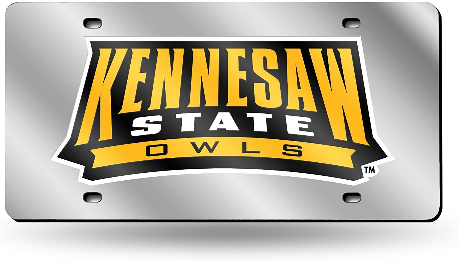 Kennesaw State University Owls Premium Laser Cut Tag License Plate, Mirrored Acrylic Inlaid, 12x6 Inch