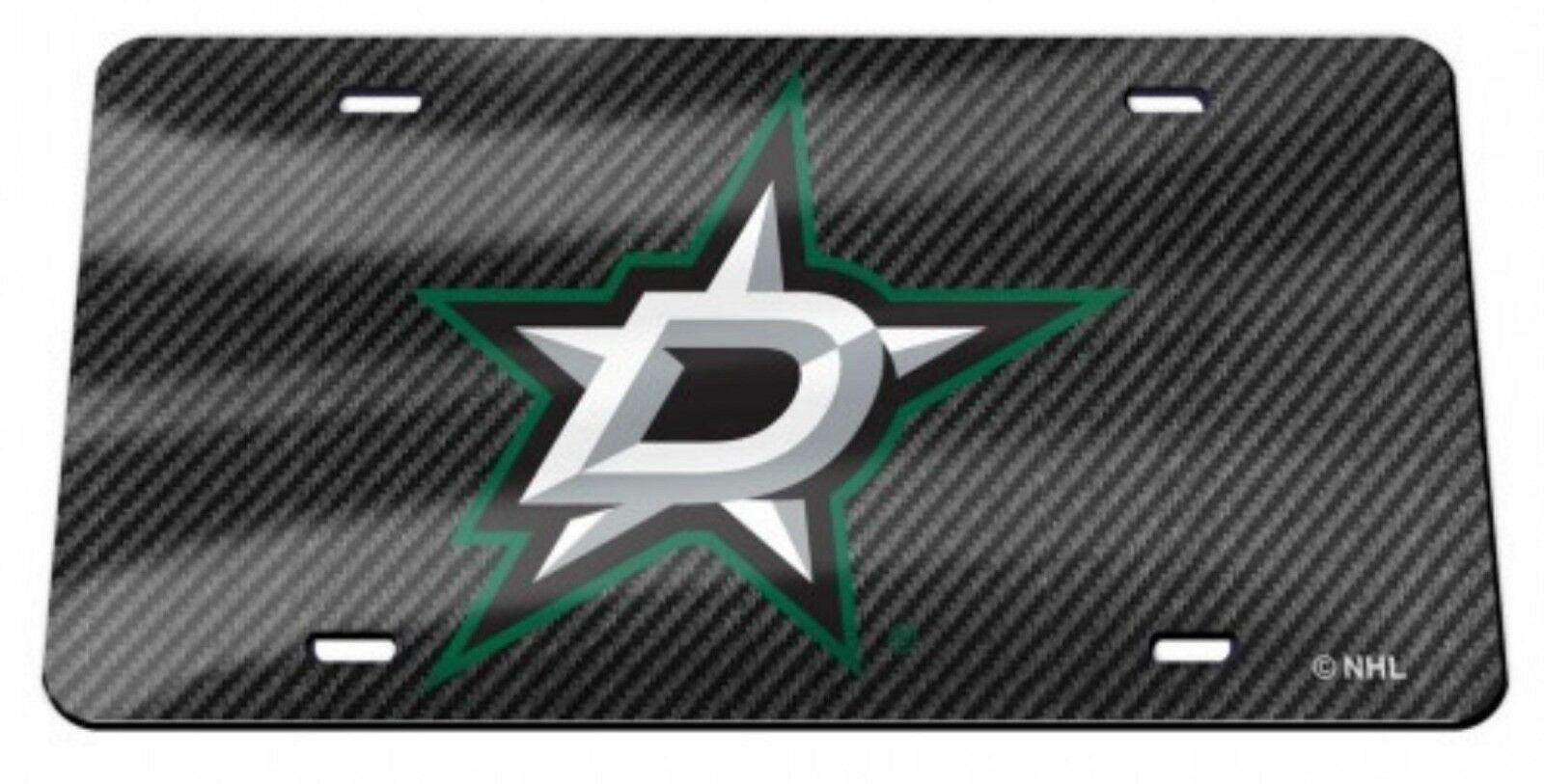 Dallas Stars Premium Laser Cut Tag License Plate, Carbon Fiber Design, Mirrored Acrylic Inlaid, 12x6 Inch, Officially Licensed