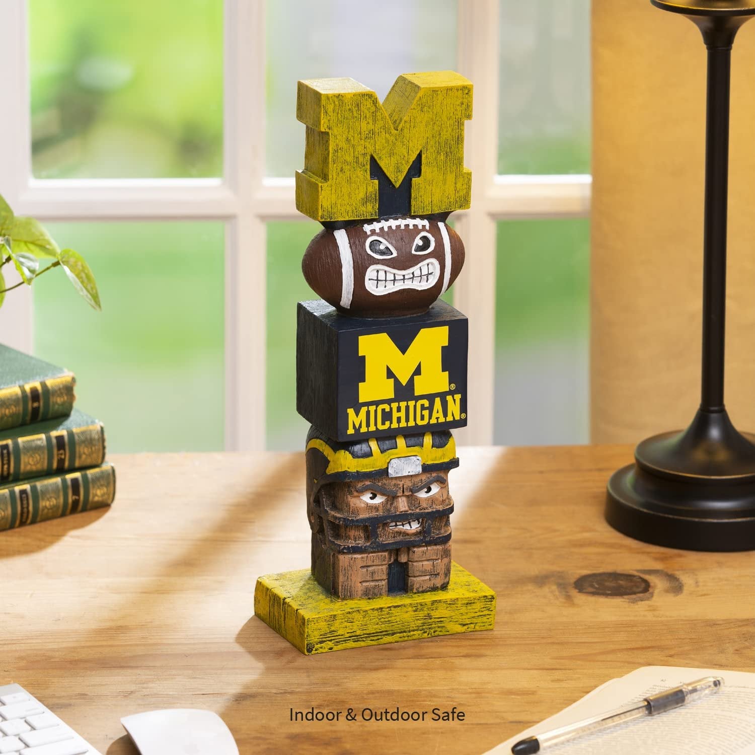 University of Michigan Wolverines Tiki Totem Garden Statue, Hand Painted Resin, 16 Inch, Indoor Outdoor Decor, Officially Licensed
