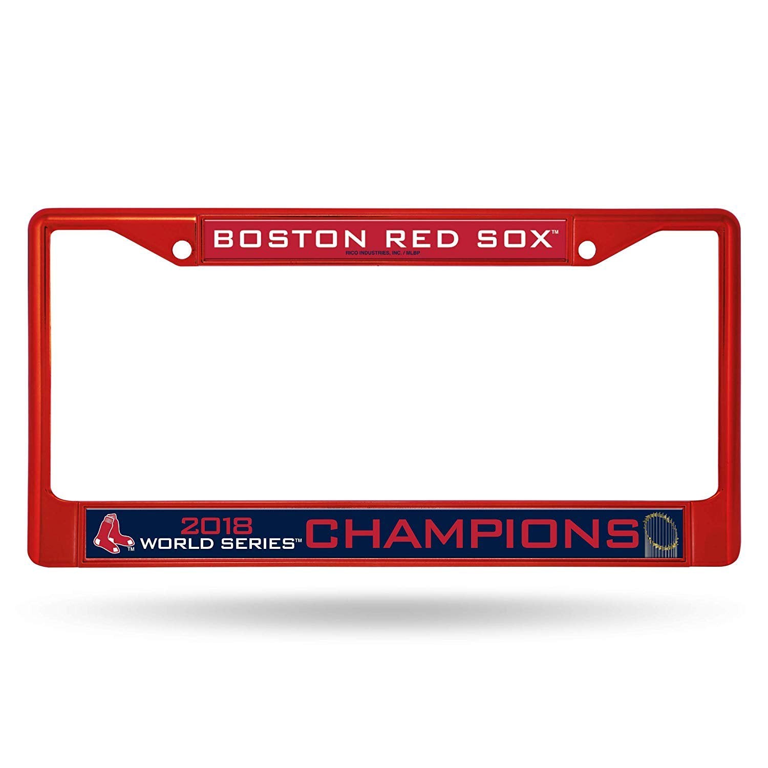 Boston Red Sox 2018 Champions Premium Red Metal License Plate Frame Tag Cover, Standard Design, 12x6 inch, Pre-Drilled Holes, Officially Licensed, Made in the USA