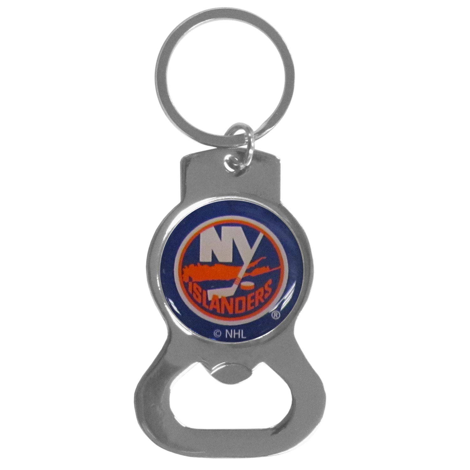 New York Islanders Premium Solid Metal Bottle Opener Keychain, Silver Key Ring, Domed Team Logo, Officially Licensed