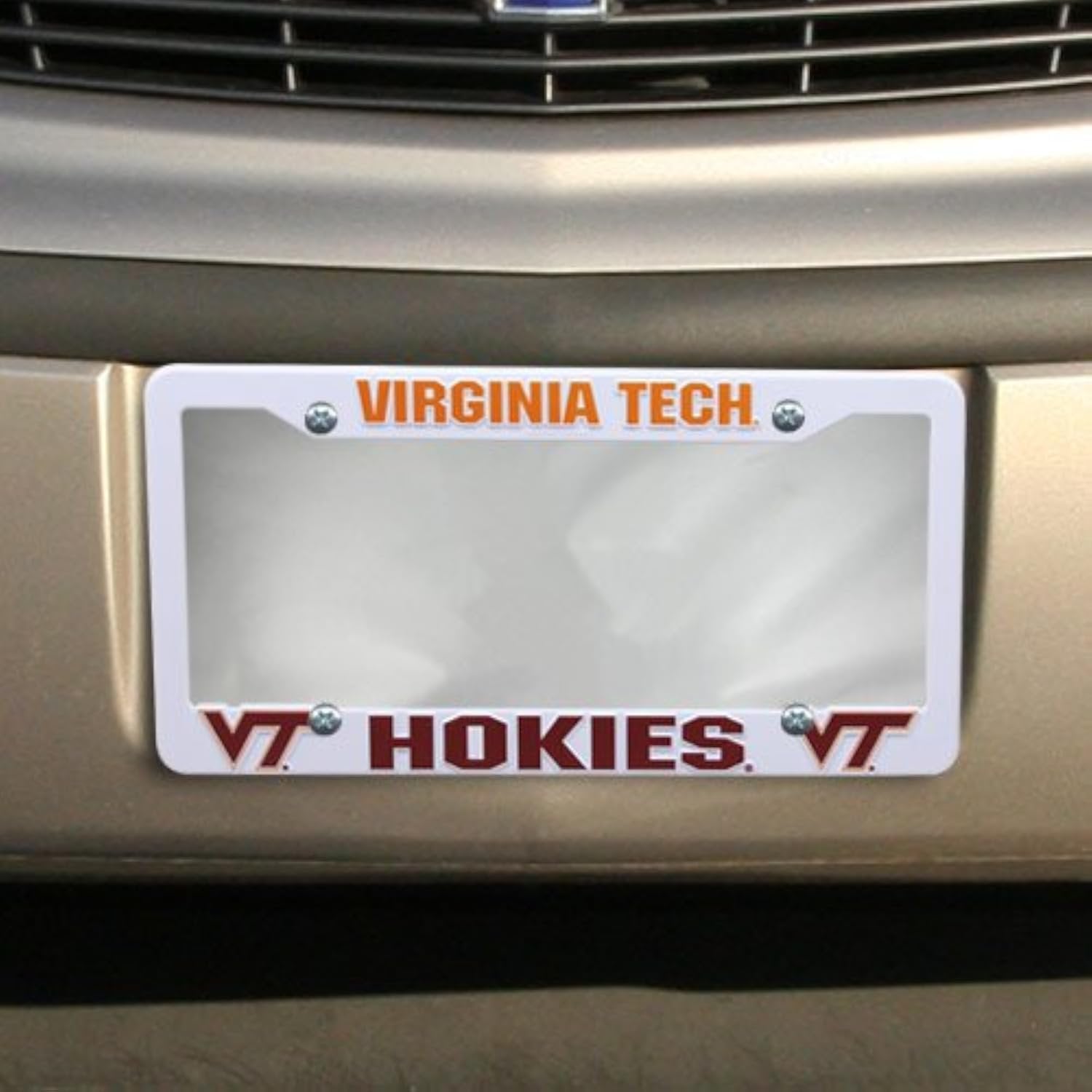 Virginia Tech University Hokies License Plate Frame Tag Cover, White Plastic, 12x6 Inch, Officially Licensed
