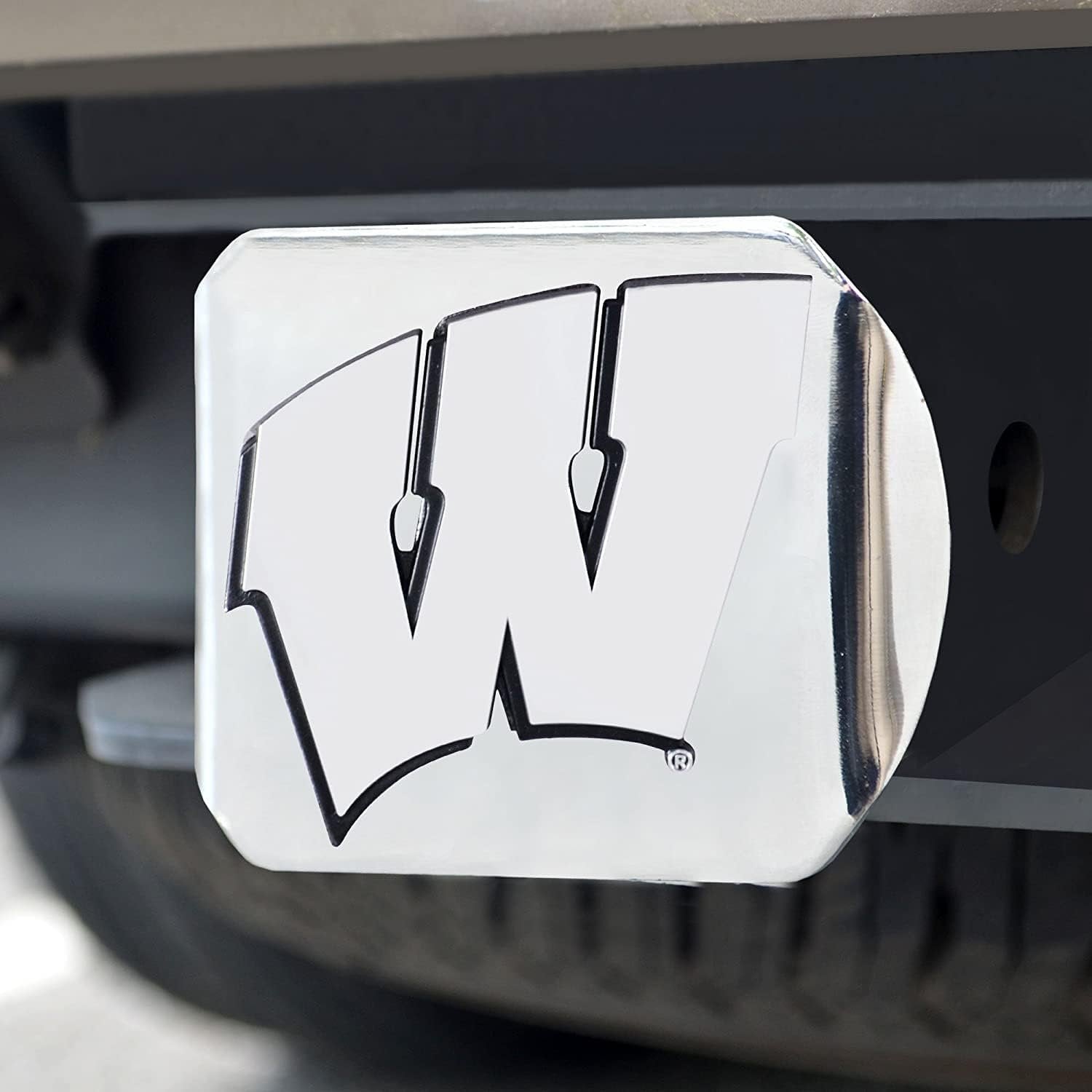 University of Wisconsin Badgers Hitch Cover Solid Metal with Raised Chrome Metal Emblem 2" Square Type III