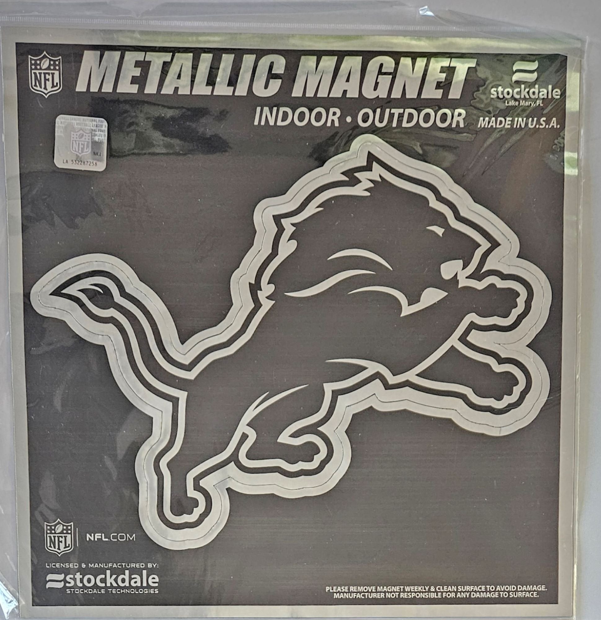 Detroit Lions 12 Inch Magnet, Chrome Metallic Shimmer Design, Vinyl Die Cut, Auto Home, Heavy Duty, Officially Licensed