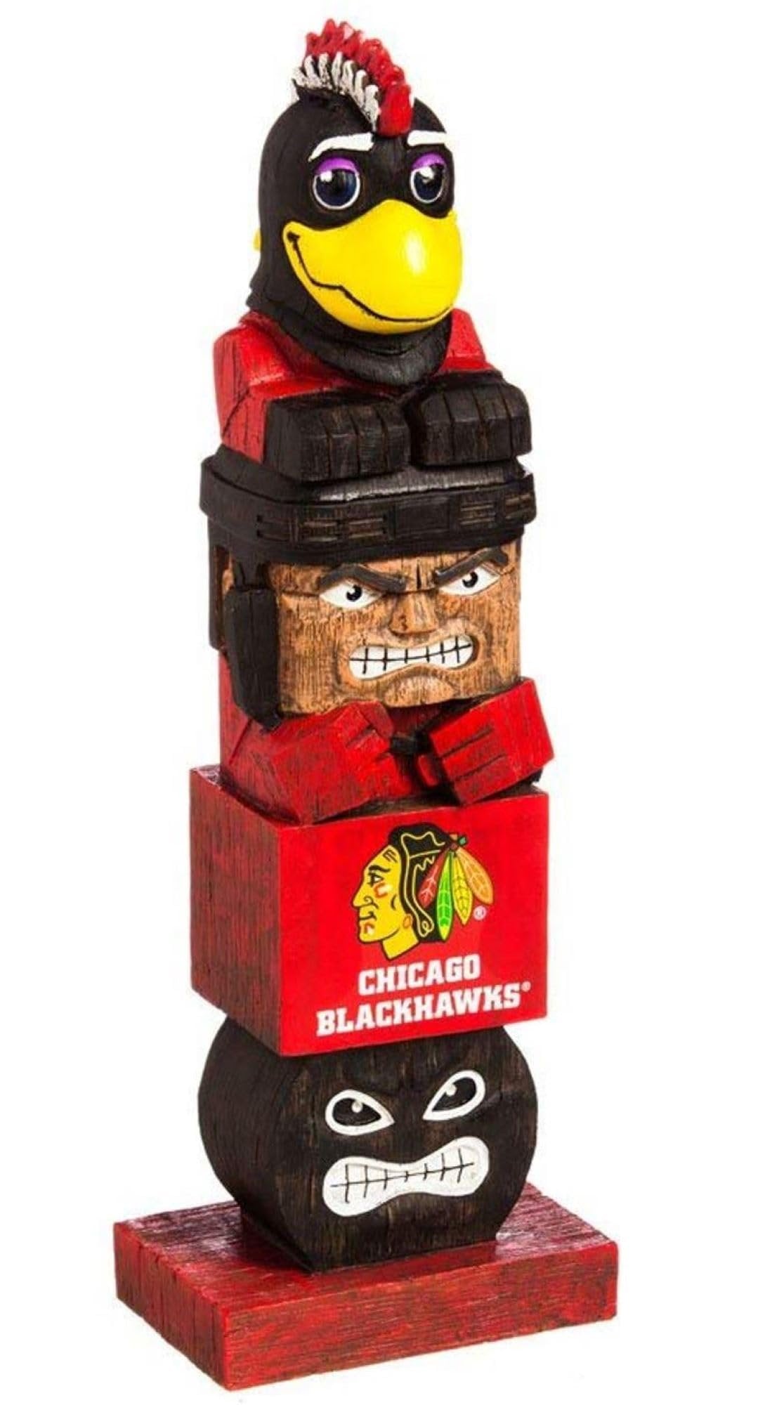 Chicago Blackhawks Team Garden Statue Tiki Tiki Totem, Hand Crafted Resin, 16 Inch Tall, Indoor Outdoor Decorative Mascot Figure, Officially Licensed