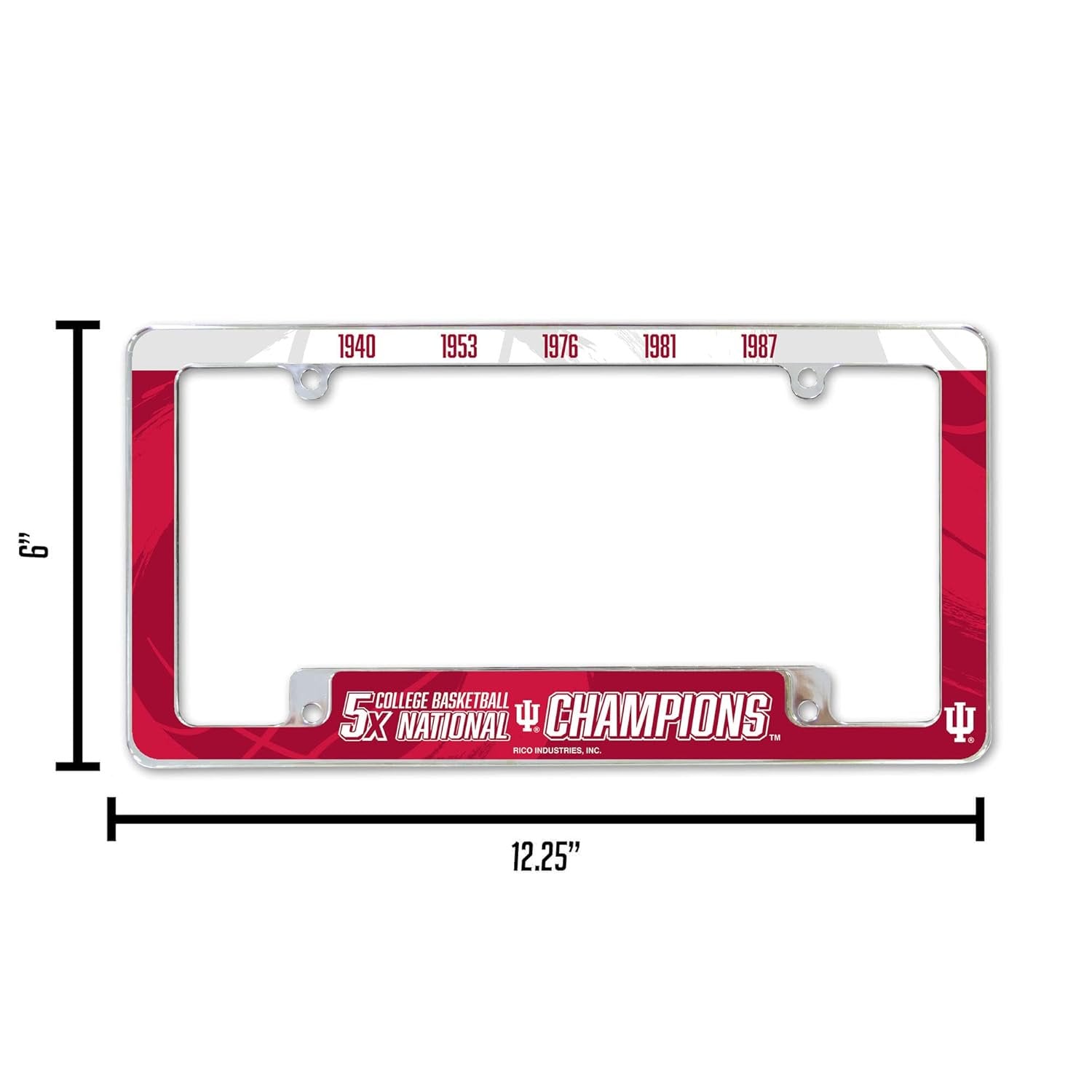 Indiana University Hoosiers Premium Metal License Plate Frame Tag Cover, 5-Time Champions, 12x6 inch, Pre-Drilled Holes, Officially Licensed