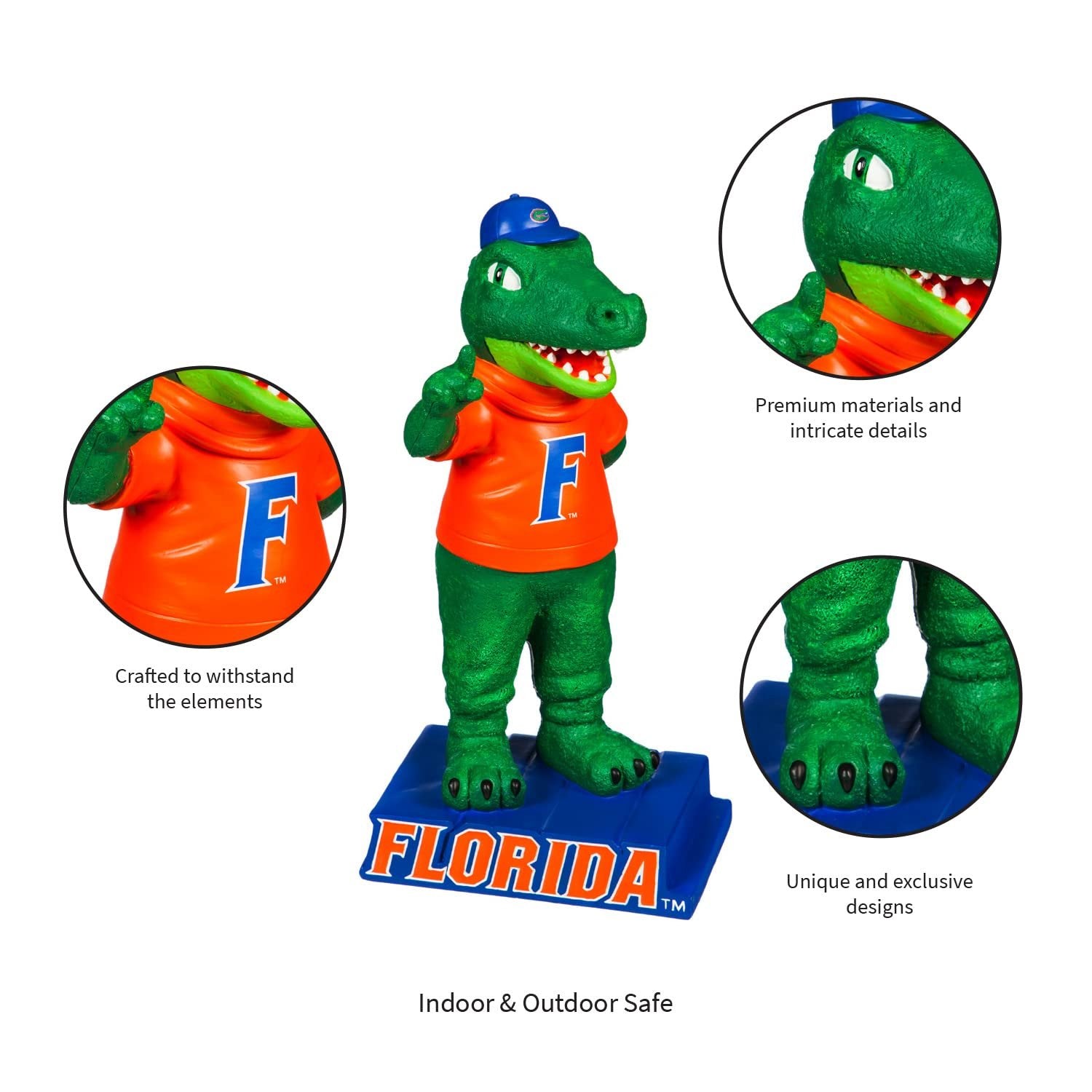 University of Florida Gators Team Mascot Garden Statue, Hand Painted Resin, 12 Inch, Indoor Outdoor Decorative Sports Mascot, Officially Licensed