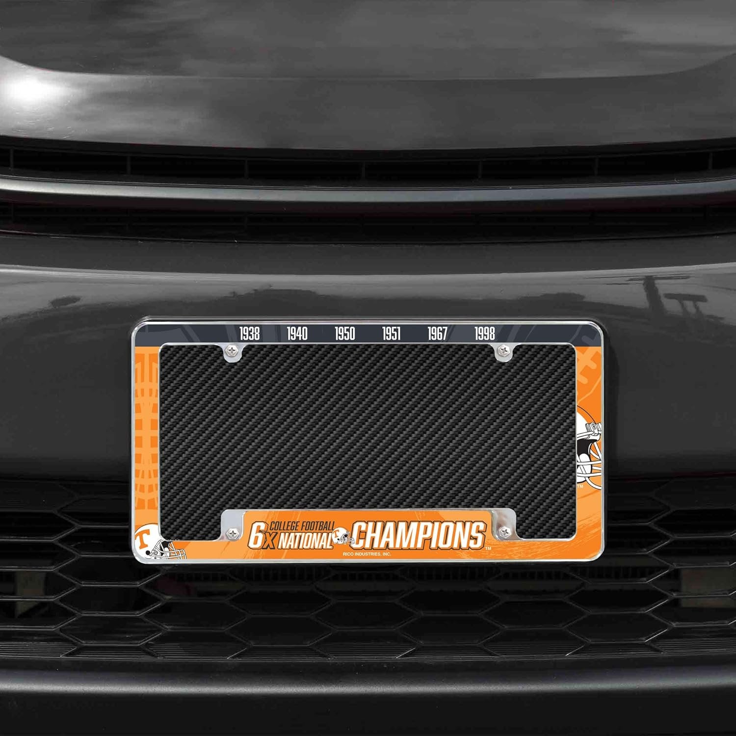 University of Tennessee Volunteers Premium Metal License Plate Frame Tag Cover, 6-Time Champions, 12x6 inch, Pre-Drilled Holes, Officially Licensed