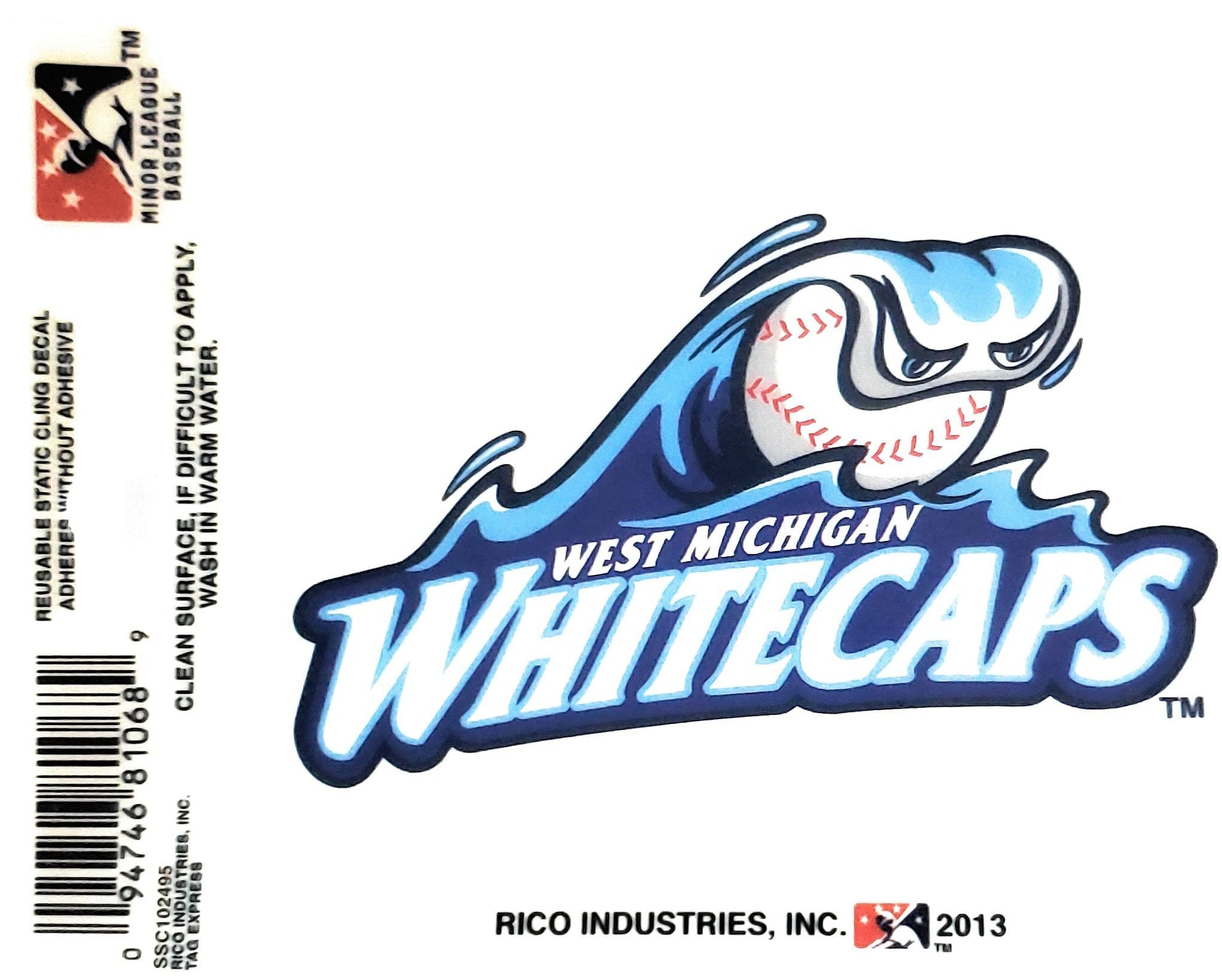 West Michigan Whitecaps 3 Inch Static Cling, Full Clear Adhesive Backing, Easy Peel and Stick Application, Removable and Reusable, Officially Licensed, Made in the USA
