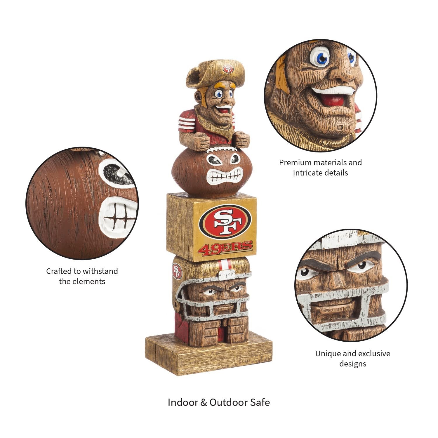 San Francisco 49ers Tiki Totem Garden Statue, Hand Painted Resin, 16 Inch, Indoor Outdoor Decor, Officially Licensed