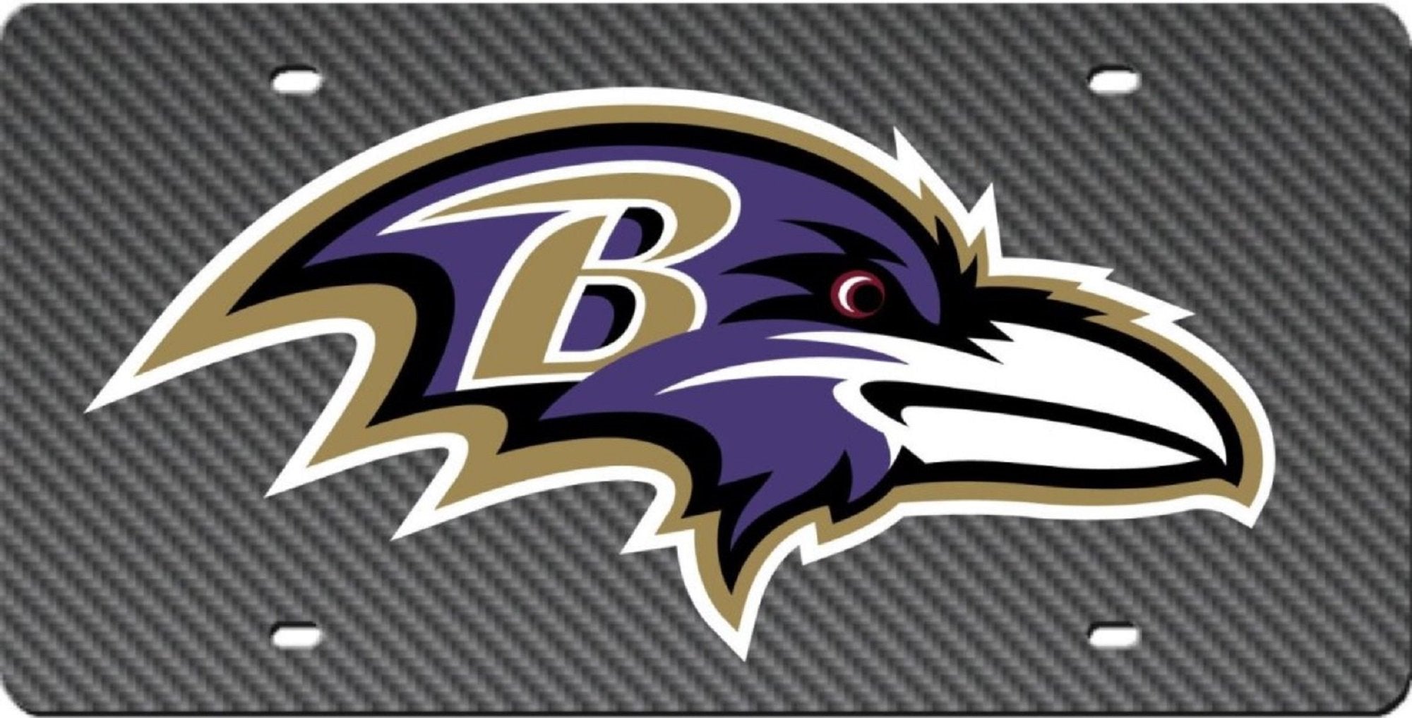Baltimore Ravens Premium Laser Cut Tag License Plate, Carbon Fiber Design, Mirrored Acrylic Inlaid, 12x6 Inch, Officially Licensed
