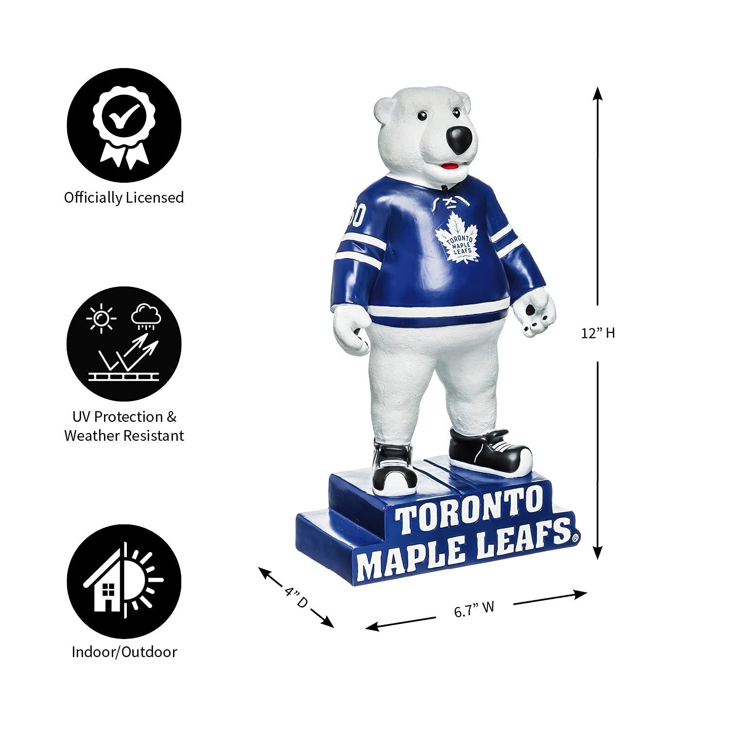 Toronto Maple Leafs Team Mascot Garden Statue, Hand Painted Resin, 12 Inch, Indoor Outdoor Decorative Sports Mascot, Officially Licensed