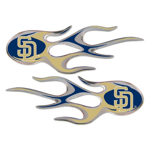 San Diego Padres 2-Piece Sticker Decal Set, Micro Flame Design, Drip Molded Raised Plastic Construction, 5x2 Inch each, Officially Licensed, Made in the USA