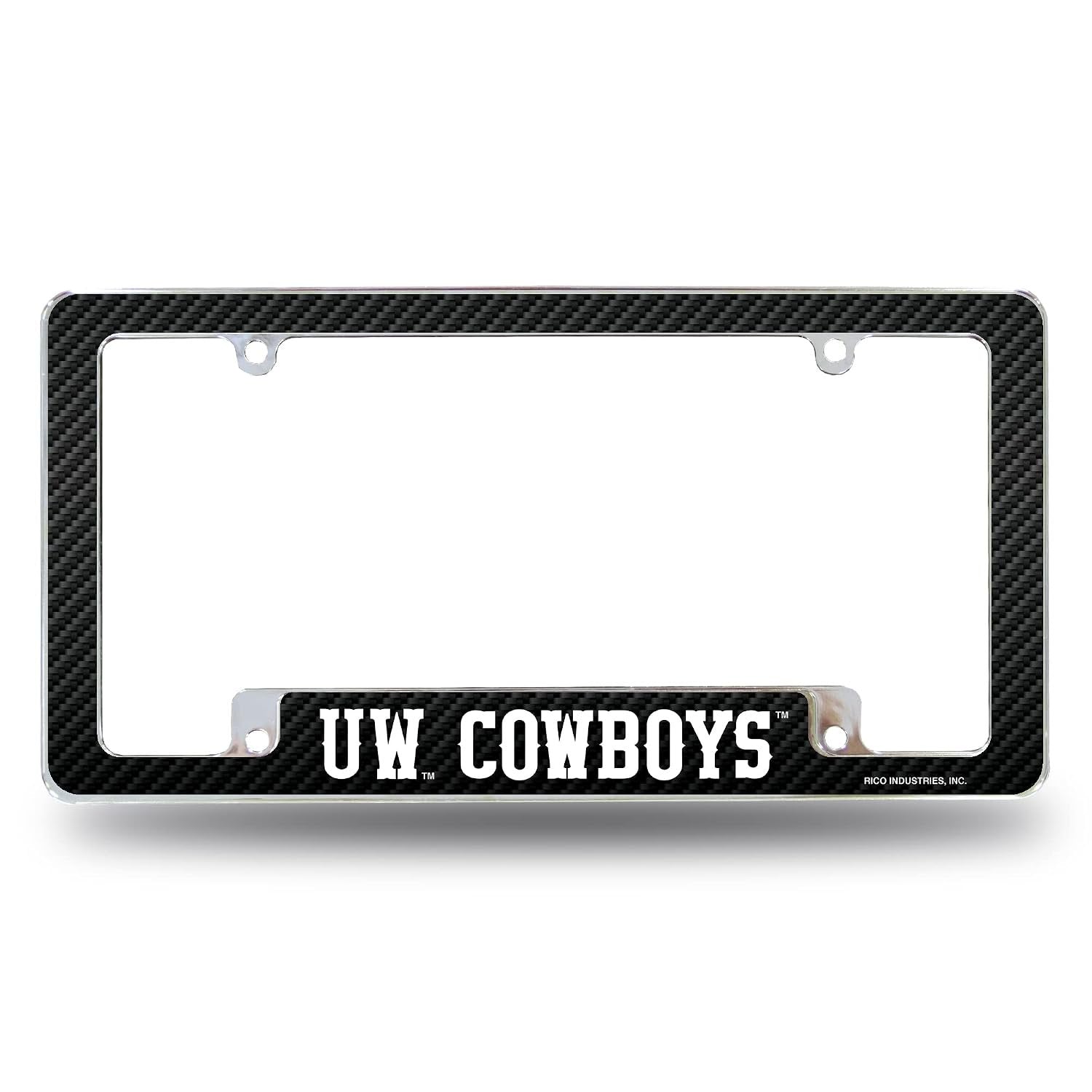 University of Wyoming Cowboys Premium Metal License Plate Frame Tag Cover, Carbon Fiber Design, 12x6 inch, Pre-Drilled Holes, Officially Licensed, Made in the USA