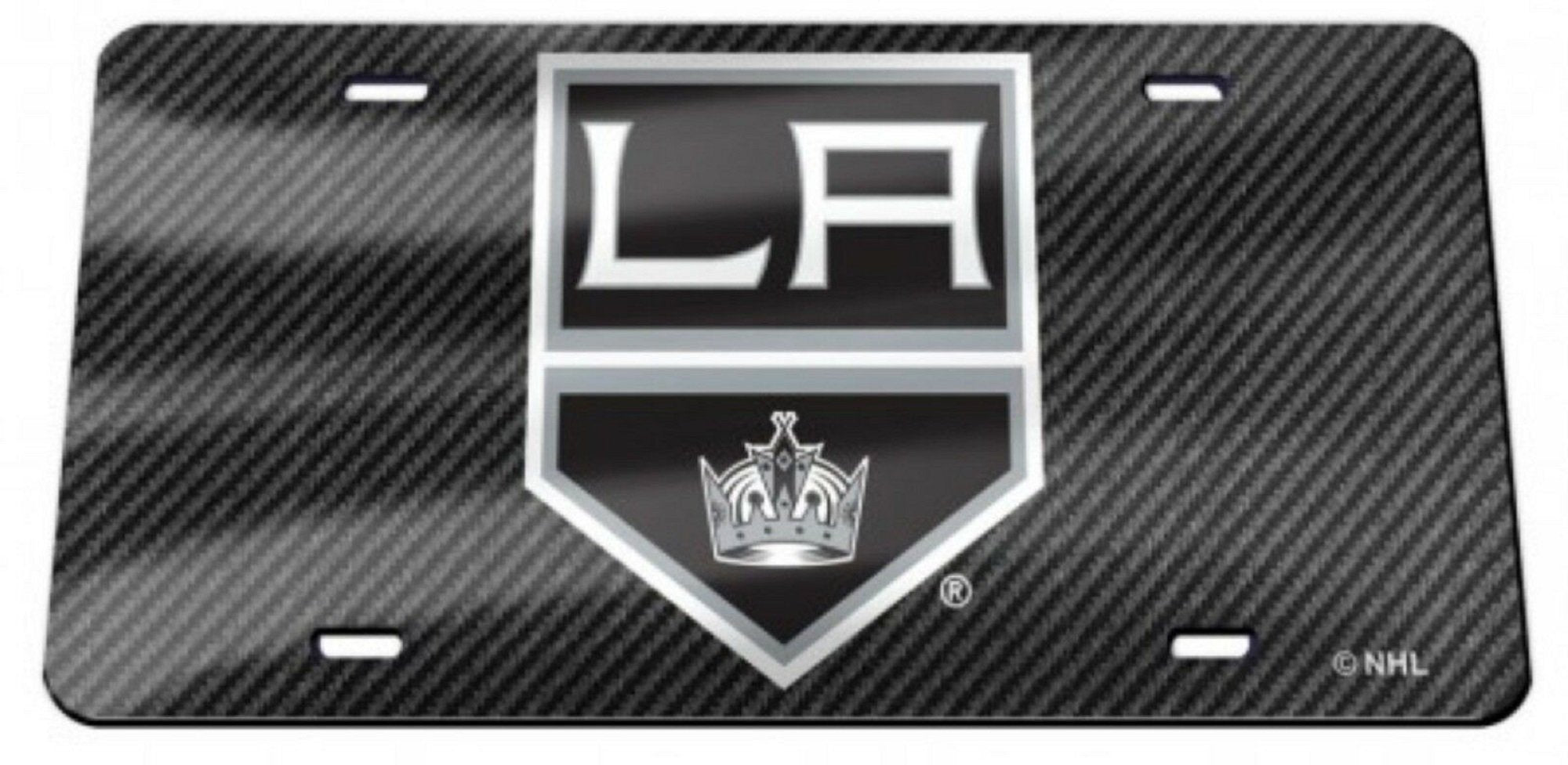 Los Angeles Kings Premium Laser Cut Tag License Plate, Carbon Fiber Design, Mirrored Acrylic Inlaid, 12x6 Inch