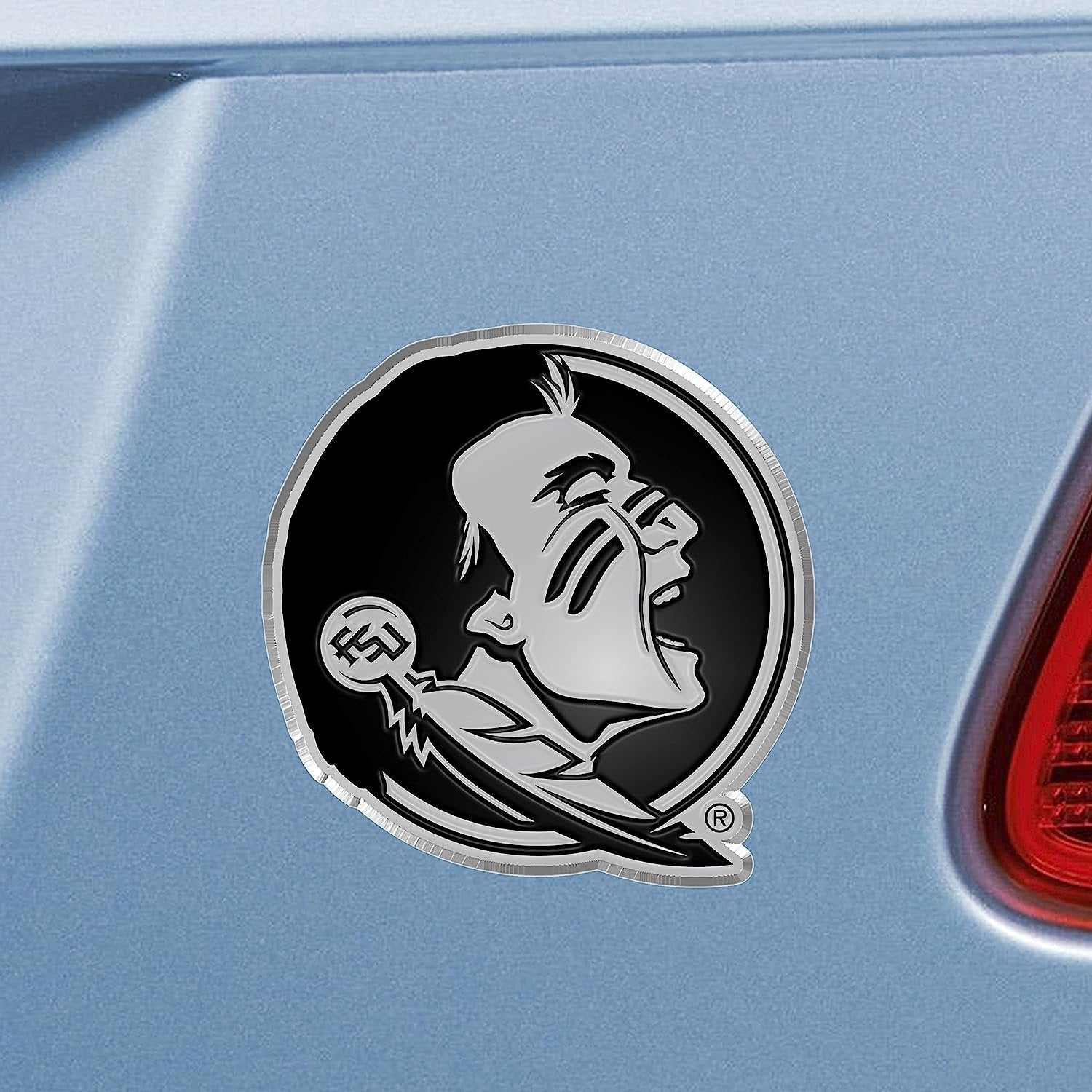 Florida State University Seminoles Silver Chrome Color Auto Emblem Molded Raised Adhesive Tape Backing