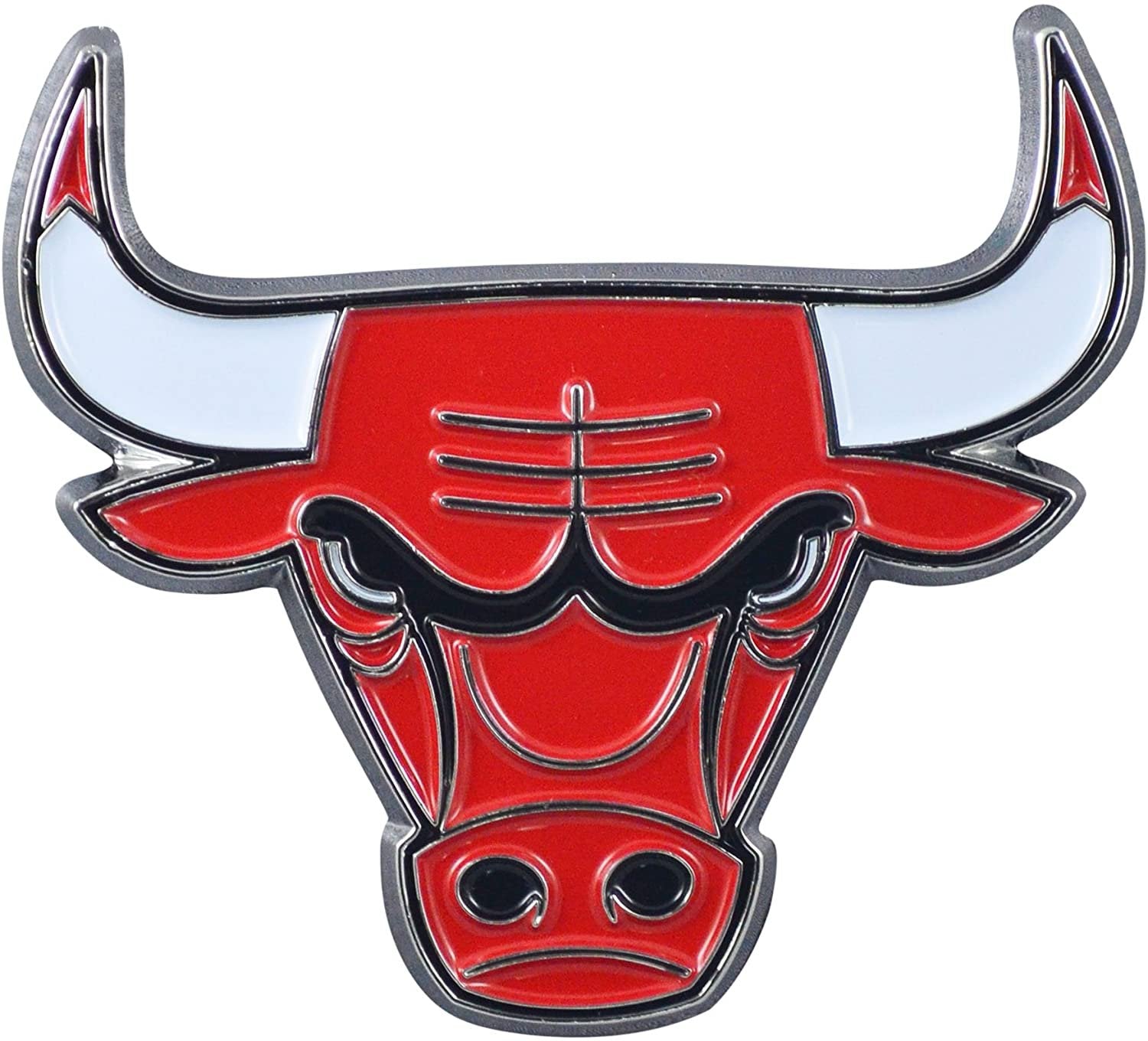 Chicago Bulls Premium Solid Metal Raised Auto Emblem, Team Color, Shape Cut, Adhesive Backing