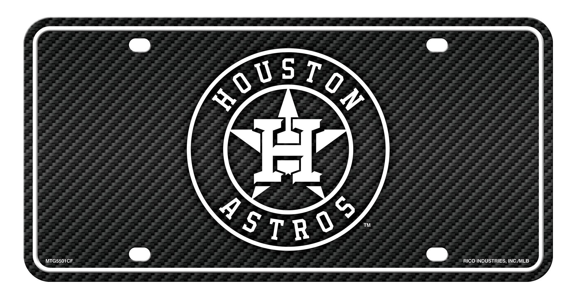 Houston Astros Premium Metal Tag License Plate, Carbon Fiber Design, 12x6 Inch, Pre-Drilled Holes, Officially Licensed