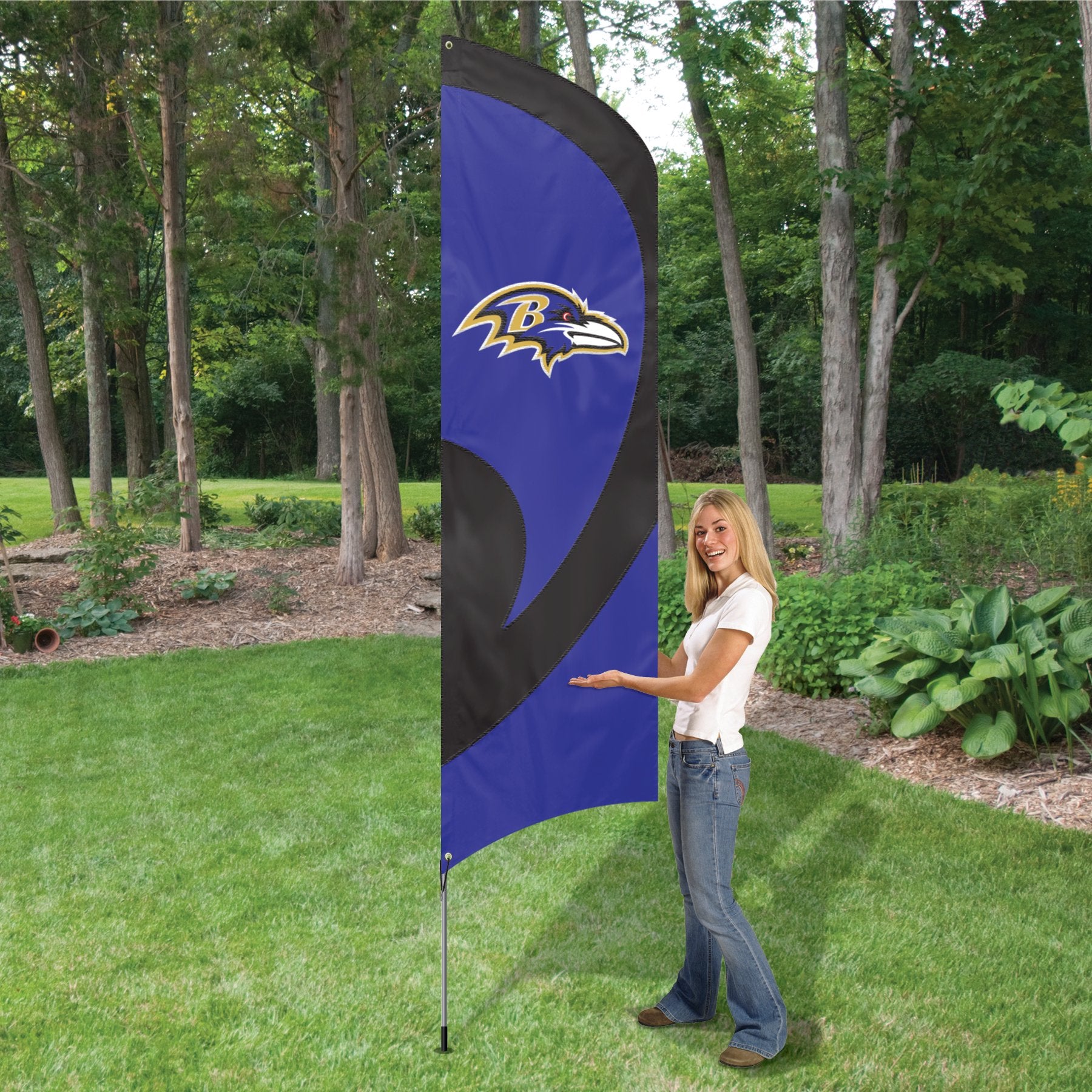 Baltimore Ravens NFL Tall Outdoor Flag Tailgating Banner, 8.5' x 2.5' with 11.5' Steel Pole & Ground Stake, Officially Licensed