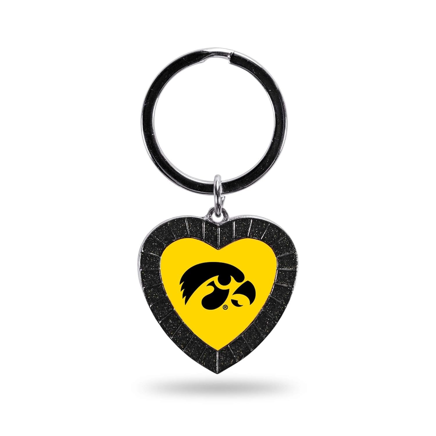 University of Iowa Hawkeyes Metal Keychain, Rhinestone Accent, Heart Shape Design, Team Color, 3 Inch, Officially Licensed