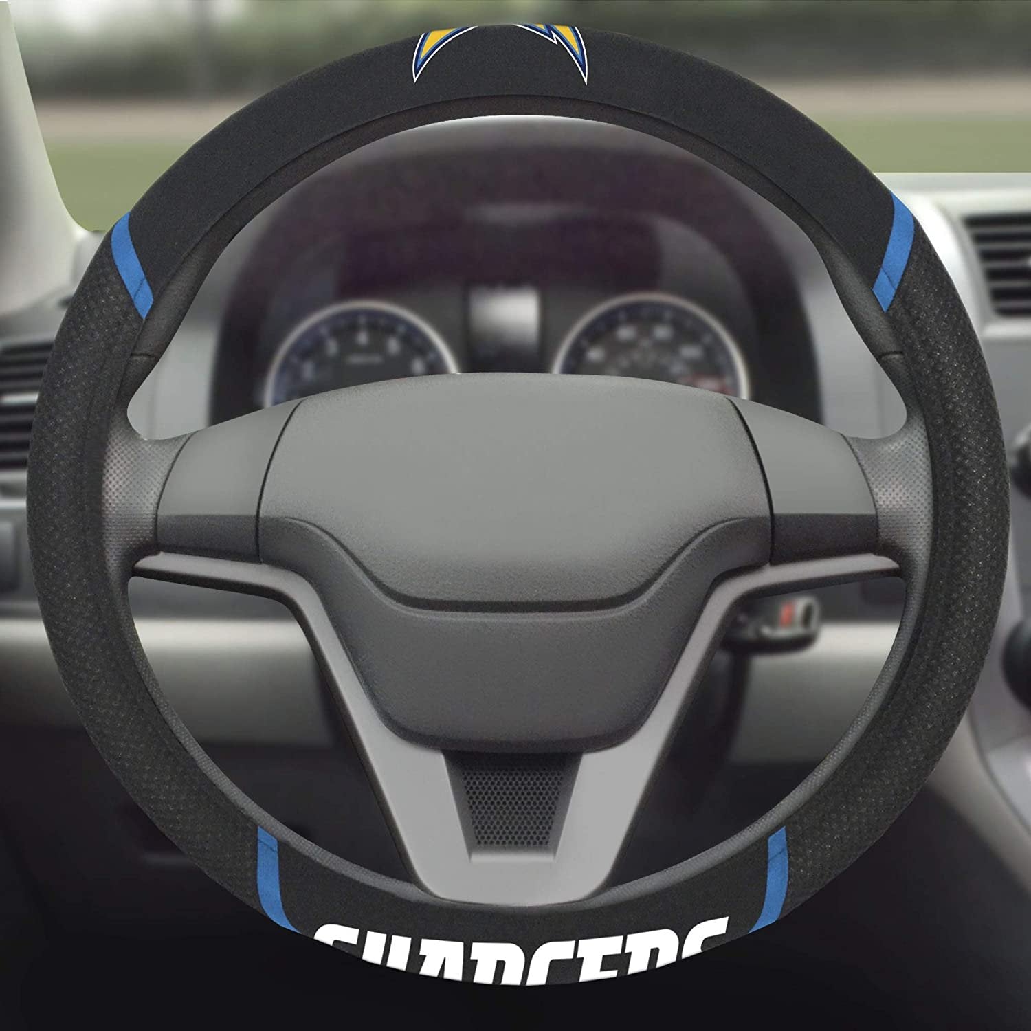Los Angeles Chargers Steering Wheel Cover Premium Embroidered Black 15 Inch