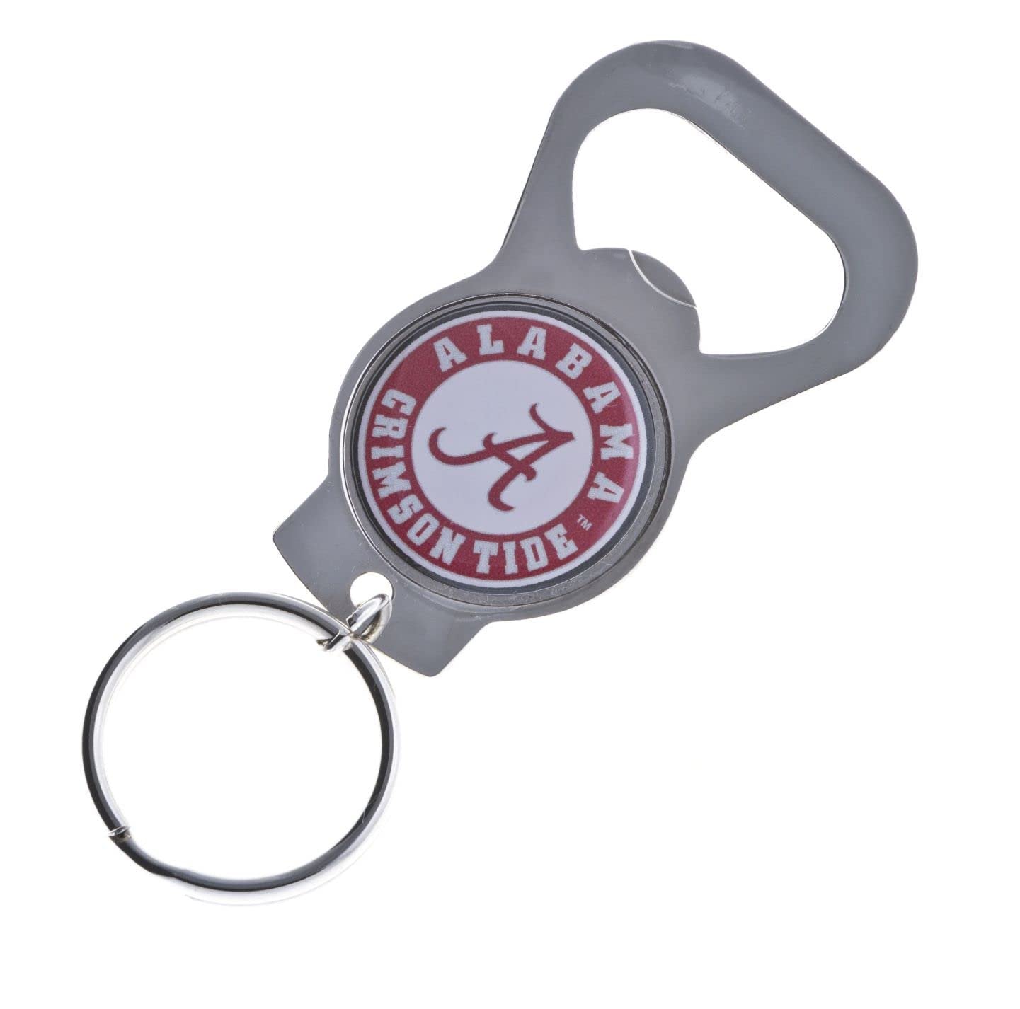 University of Alabama Crimson Tide Premium Solid Metal Bottle Opener Keychain, Silver Key Ring, Team Logo