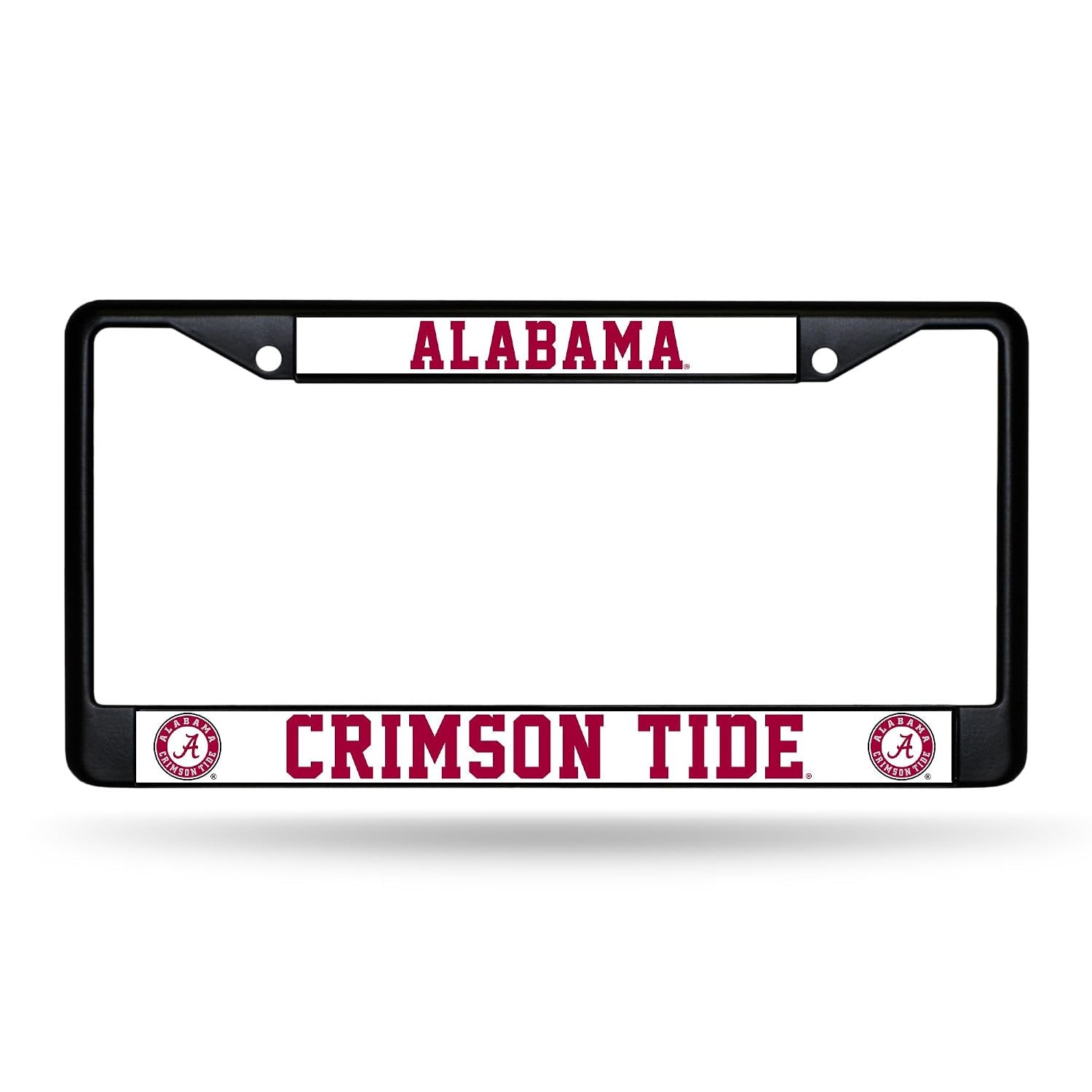 University of Alabama Crimson Tide License Plate Frame Tag Cover, Black Chrome Metal, 12x6 Inch, Officially Licensed