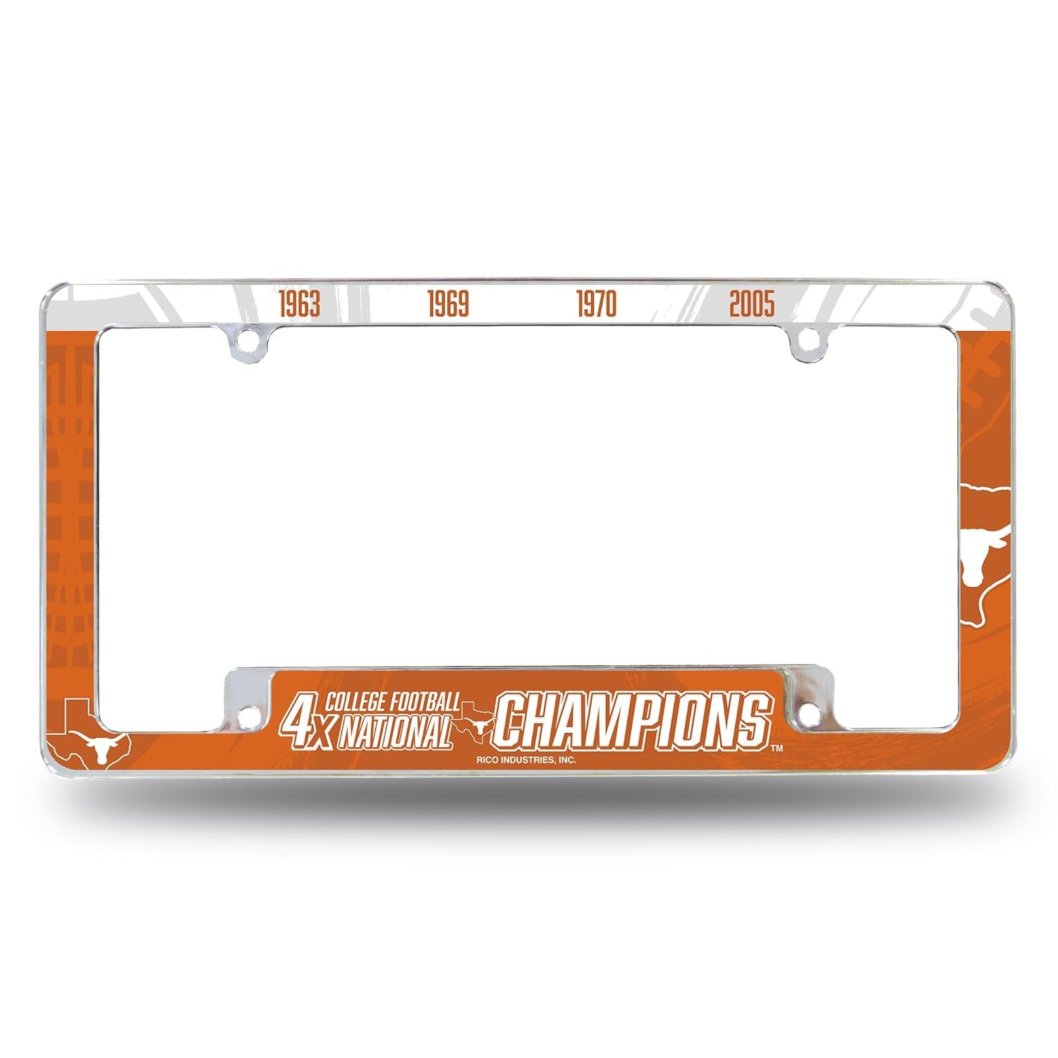 University of Texas Longhorns Premium Metal License Plate Frame Tag Cover, 4-Time Champions, 12x6 inch, Pre-Drilled Holes, Officially Licensed