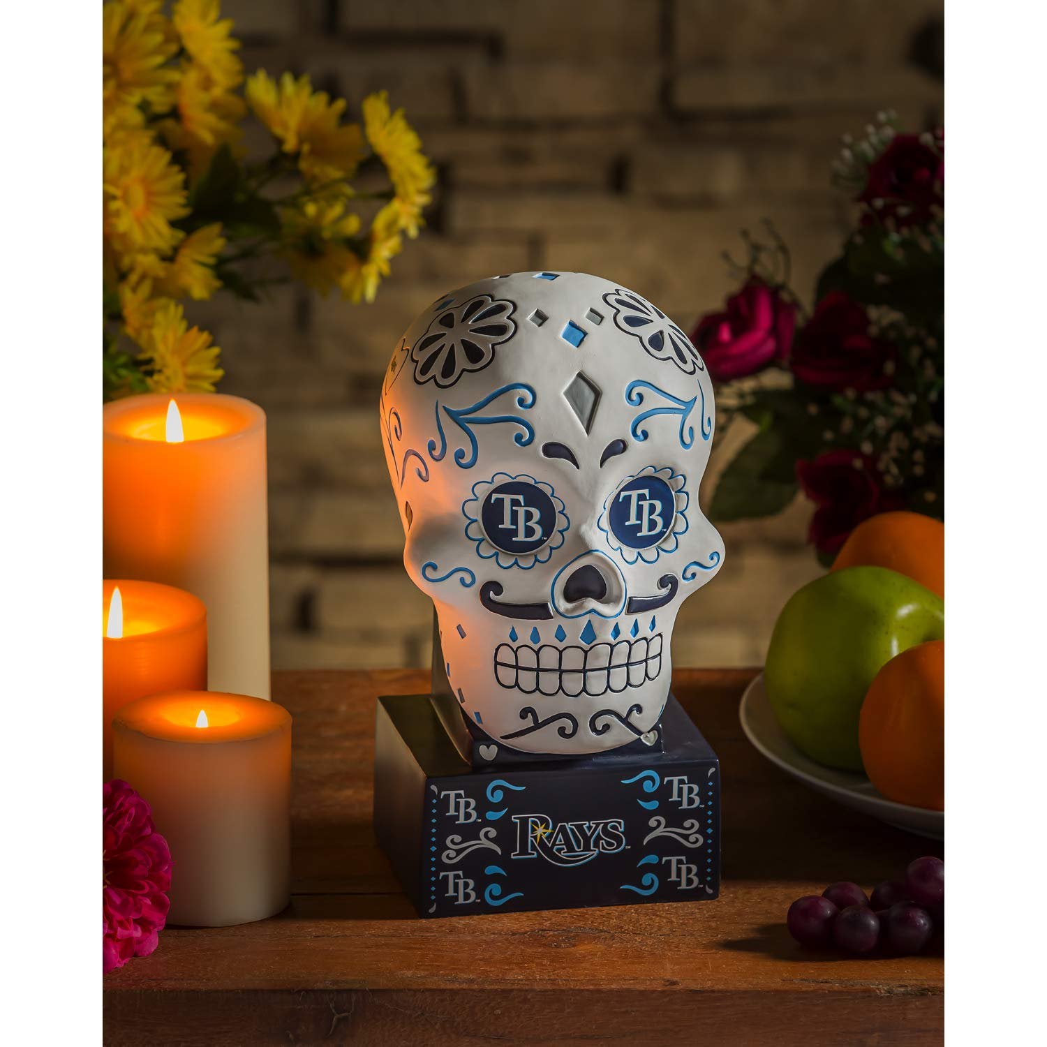 Tampa Bay Rays Sugar Skull Resin Statue, 10 Inch, Hand Painted, Officially Licensed MLB Decoration