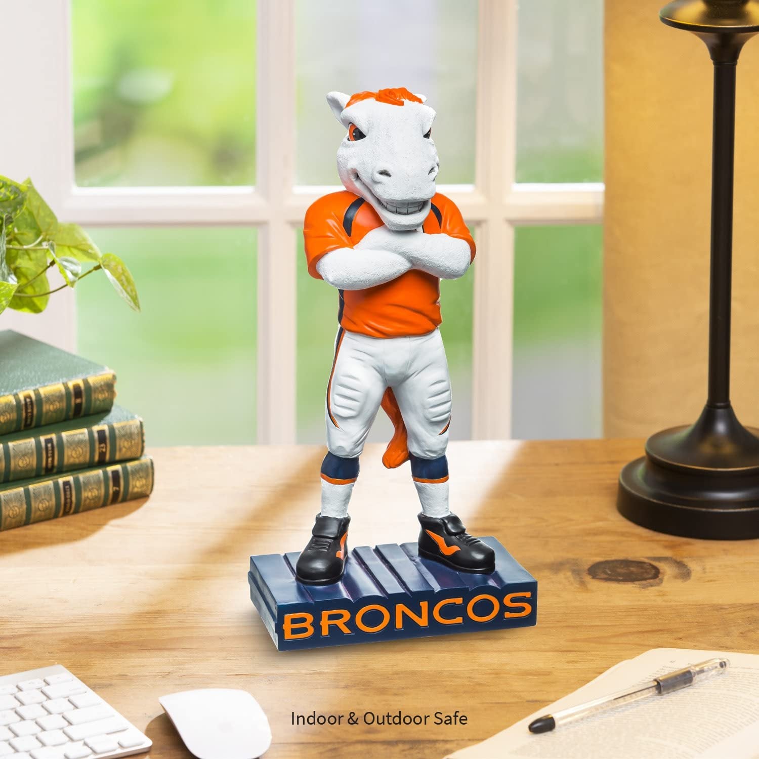 Denver Broncos Team Mascot Garden Statue, Hand Painted Resin, 12 Inch, Indoor Outdoor Decorative Sports Mascot, Officially Licensed