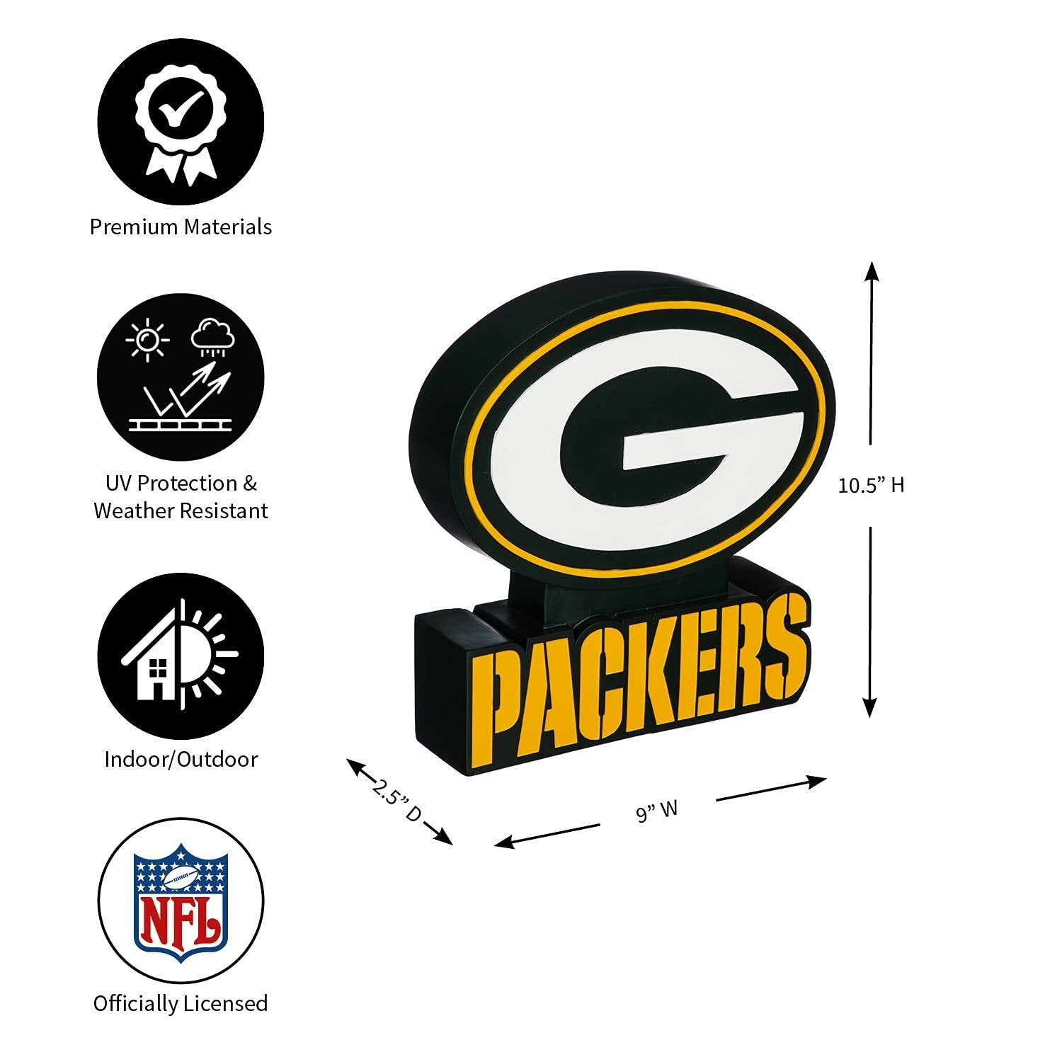 Green Bay Packers Team Mascot Garden Statue, Hand Painted Resin, 12 Inch, Indoor Outdoor Decorative Sports Mascot, Officially Licensed