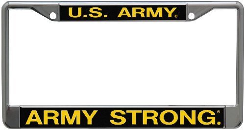 United States Army Metal License Plate Frame Chrome Tag Cover, Laser Cut Mirrored Acrylic Inserts, 12x6 Inch, Pre-Drilled Holes, Officially Licensed