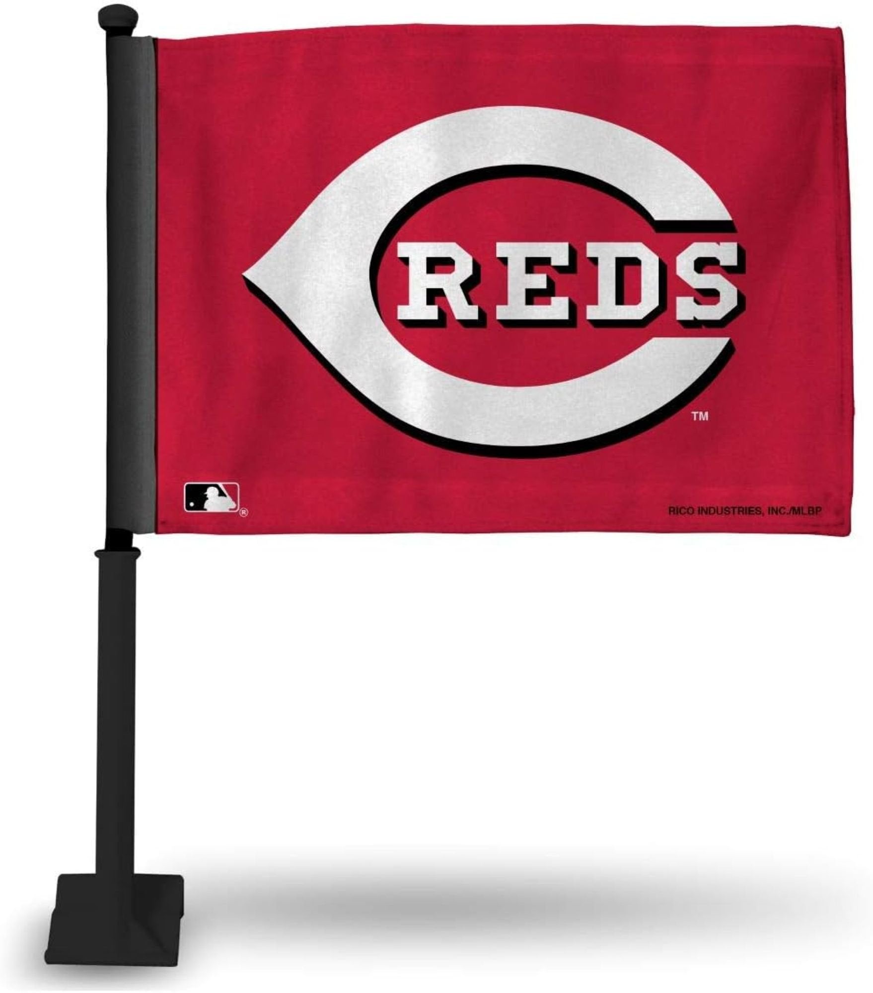 Cincinnati Reds Premium Double Sided Car Flag Nylon Banner, Includes Plastic Display Pole, Officially Licensed
