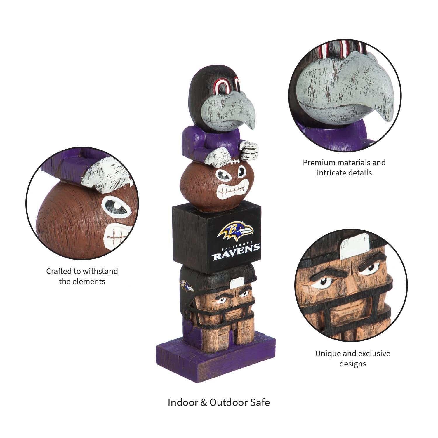 Baltimore Ravens Tiki Totem Garden Statue, Hand Painted Resin, 16 Inch, Indoor Outdoor Decor, Officially Licensed