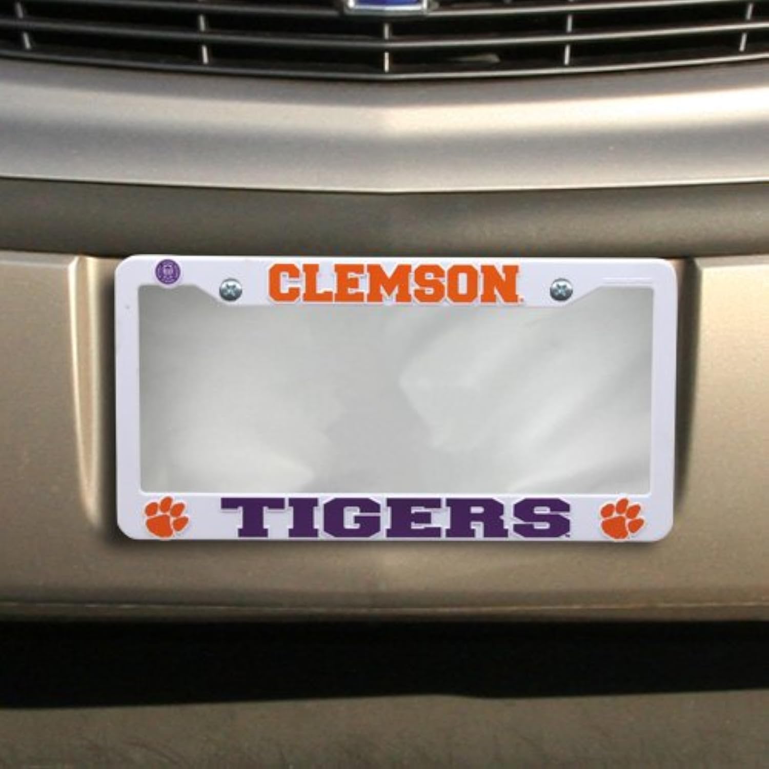 Clemson University Tigers License Plate Frame Tag Cover, White Plastic, 12x6 Inch, Officially Licensed