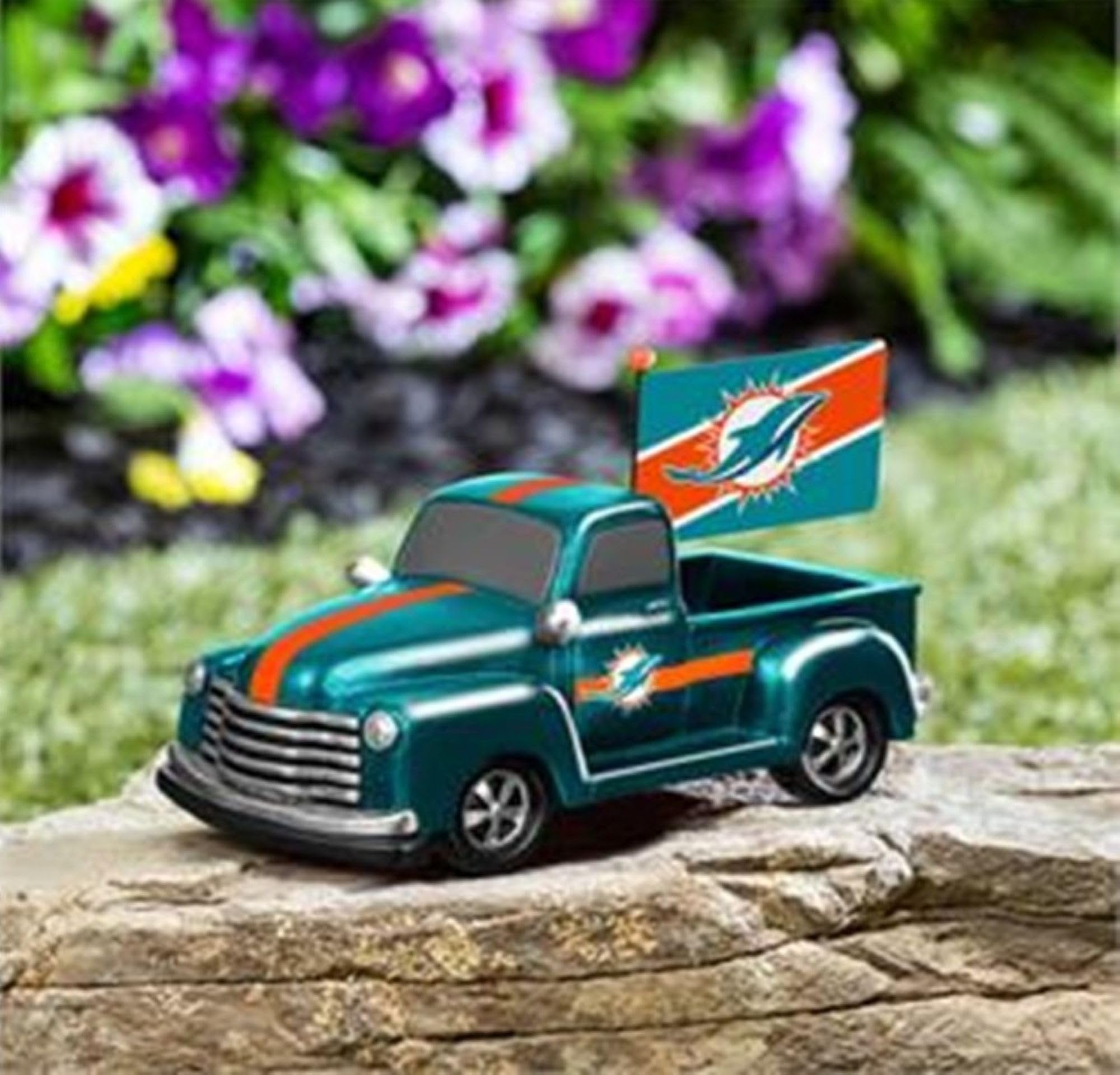 Miami Dolphins 9 Inch Metal Rally Truck Statue, Outdoor Garden or Indoor Fan Decor, Sports Fan Collectible Figurine, Officially Licensed