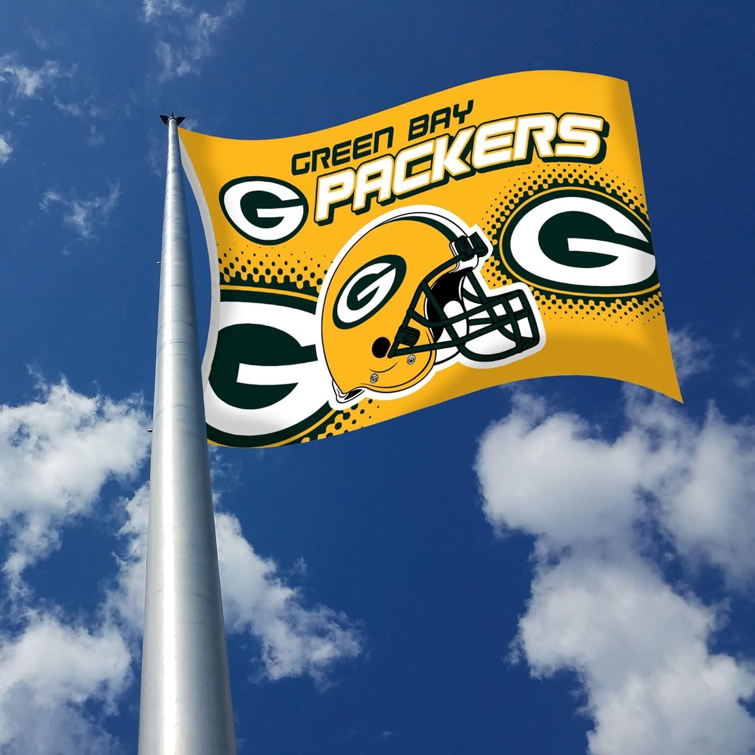 Green Bay Packers Premium 3x5 Feet Flag Banner, Helmet Design, Metal Grommets, Outdoor Use, Single Sided