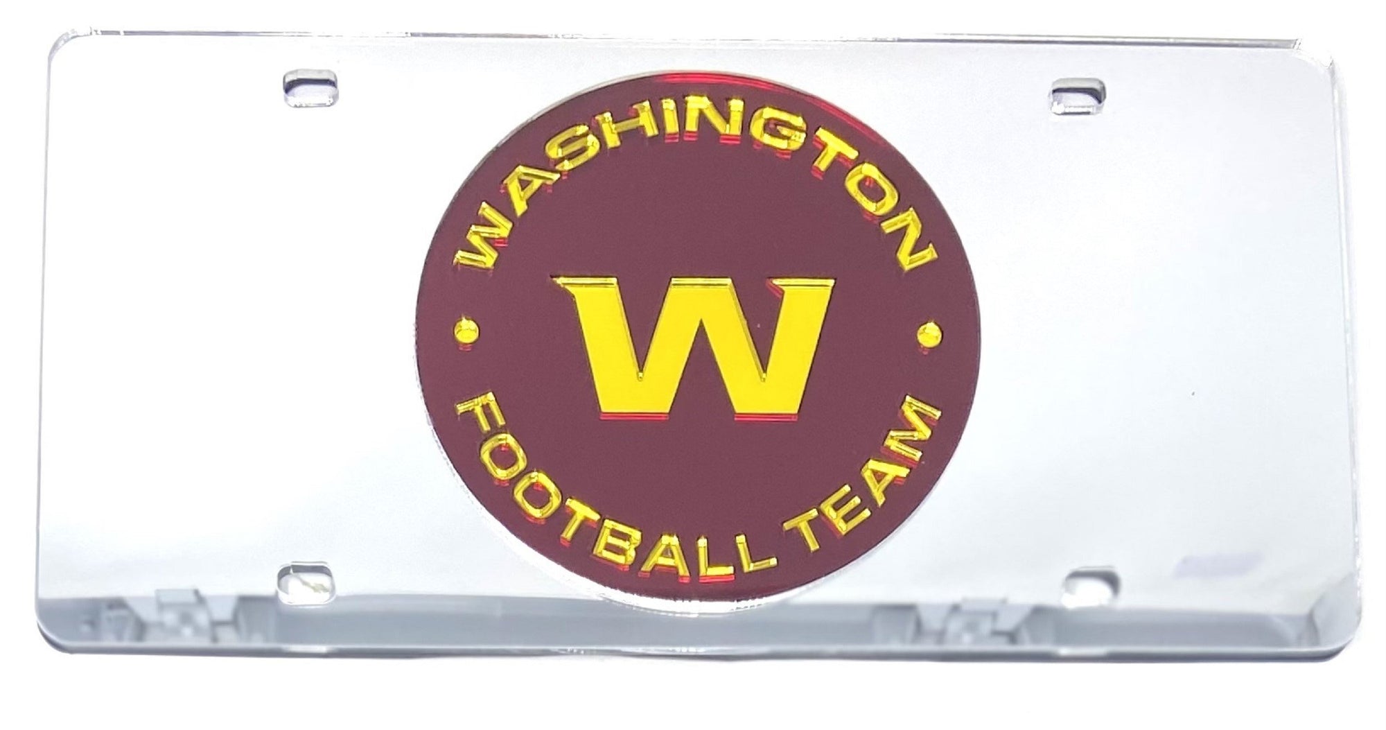 Washington Commanders Football Team Premium Laser Cut Tag License Plate, Retro Logo, Mirrored Acrylic Inlaid, 12x6 Inch
