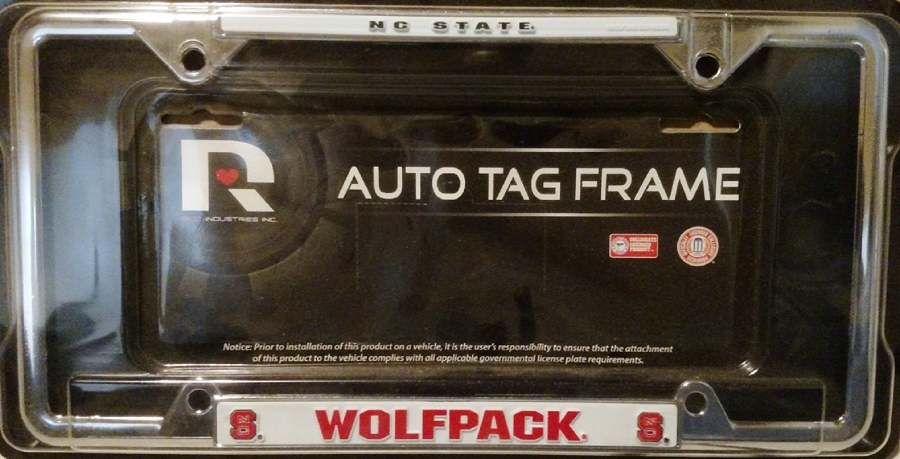 North Carolina State University Wolfpack Chrome Tag Cover Metal License Plate Frame, 12x6 Inch, Pre-Drilled Holes, Officially Licensed