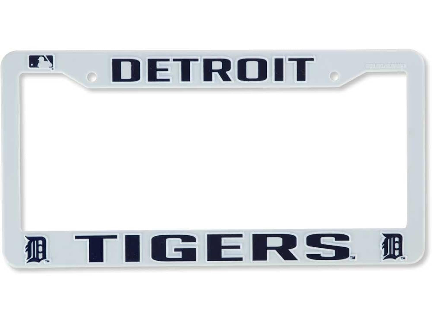 Detroit Tigers License Plate Frame Tag Cover, White Plastic, 12x6 Inch, Officially Licensed