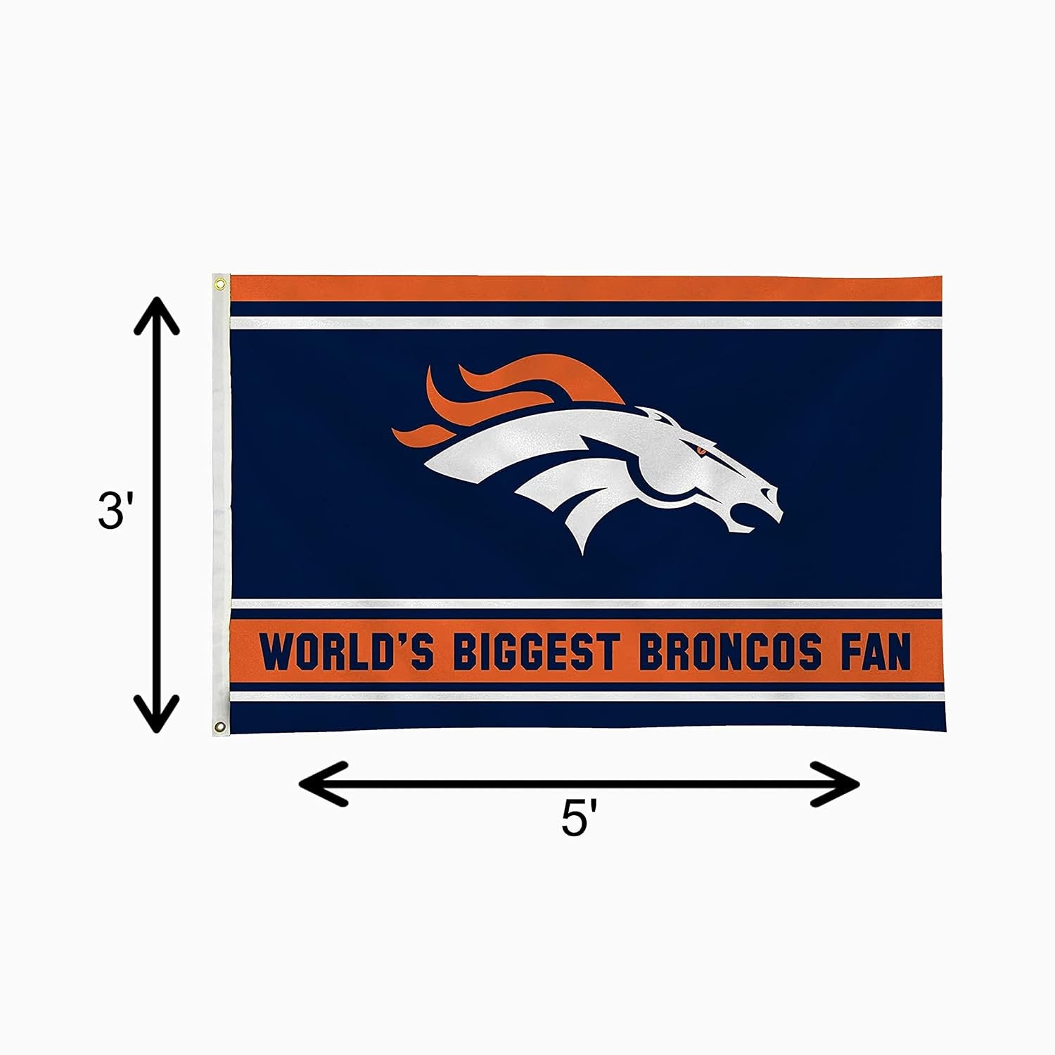 Denver Broncos Premium 3x5 Feet Flag Banner, World's Biggest Fan Design, Polyester, Metal Grommets, Officially Licensed