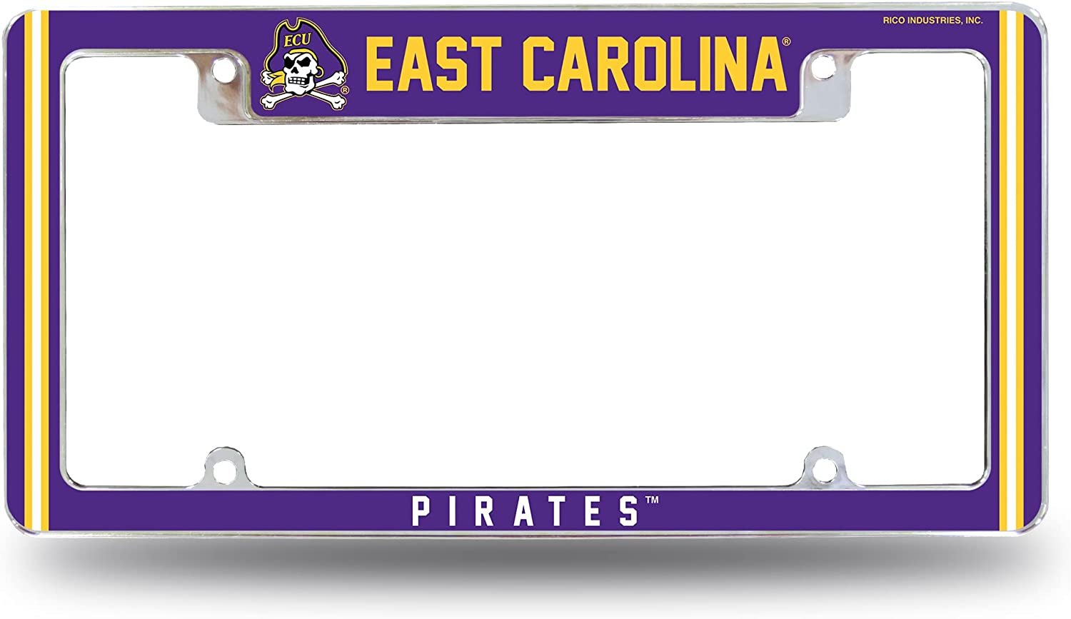 East Carolina University Pirates ECU Metal License Plate Frame Chrome Tag Cover 12x6 Inch Alternate Design